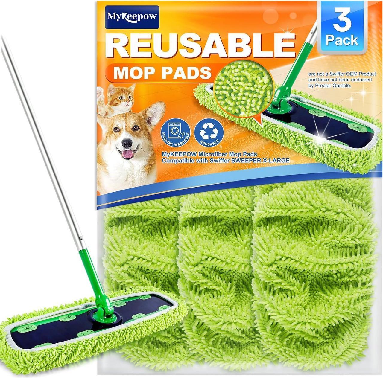 Main image of Reusable Mop Pads for Swiffer Sweeper XL Mop, MyKEEPOW Dry Wet XL Sweeping Refill Pads for Floor Cleaning, 3 Pack