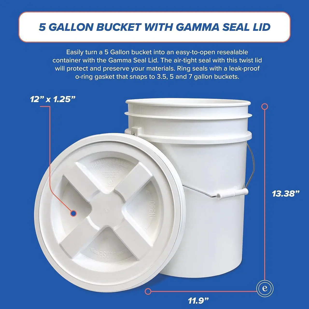 Alt view image 3 of 7 - 5 Gallon Bucket with Gamma Seal Screw on Airtight Lid, Food Grade Storage, Premium HPDE Plastic, BPA Free, Durable 90 Mil All Purpose Pail, Made in USA. 1 Count