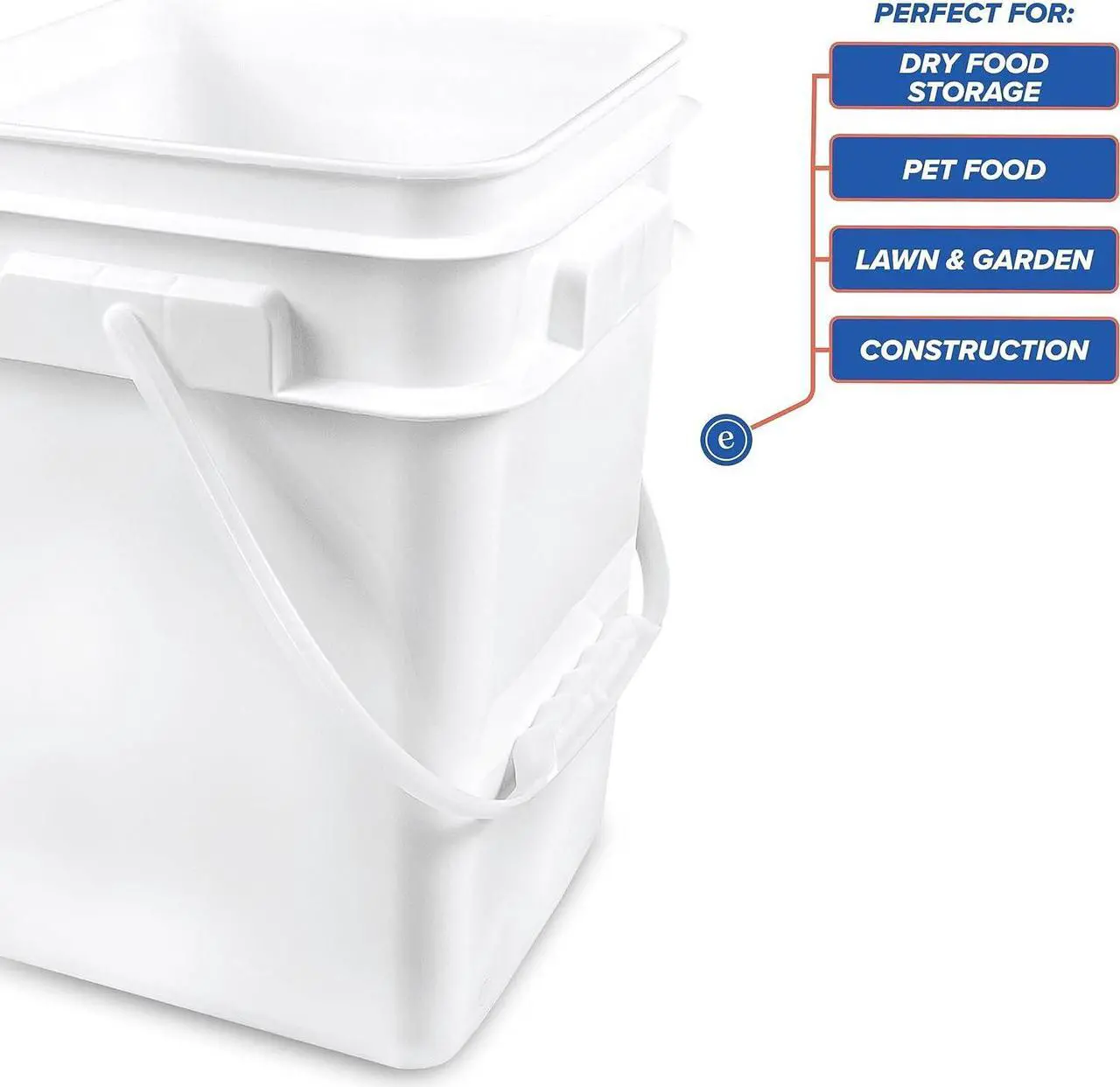 Alt view image 4 of 7 - ePackageSupply 4 Gallon Square Bucket with Plastic Handles, Food Storage Pail, Heavy Duty & Durable, HDPE BPA Free (3 Count)