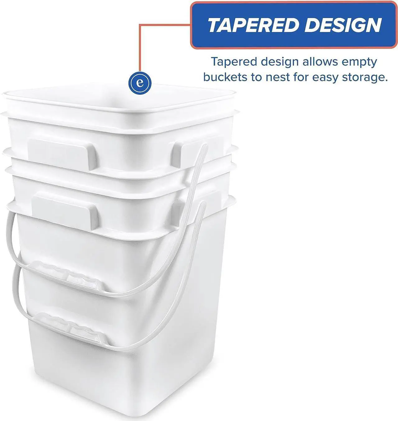 Alt view image 6 of 7 - ePackageSupply 4 Gallon Square Bucket with Plastic Handles, Food Storage Pail, Heavy Duty & Durable, HDPE BPA Free (3 Count)