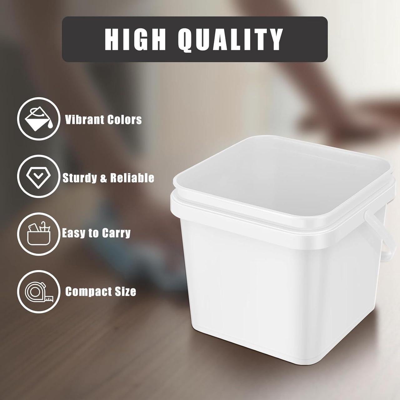 Alt view image 3 of 6 - Mifoci 4 Pcs Plastic Bucket 5 Quart Square Cleaning Bucket Utility Small Pail with Handle for House Cleaning Storage Livestock Feeding Car Washing (White,Black)