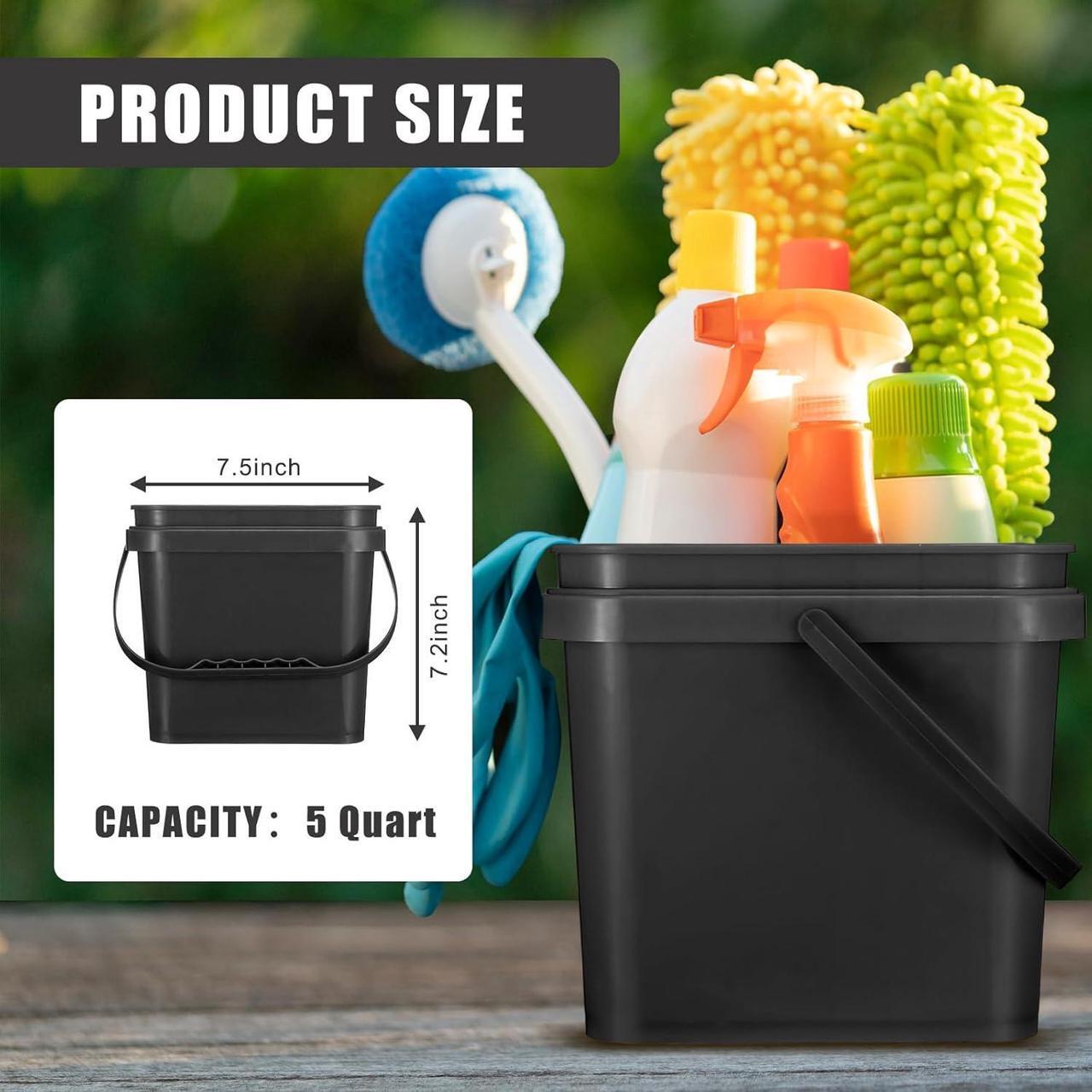 Alt view image 2 of 6 - Mifoci 4 Pcs Plastic Bucket 5 Quart Square Cleaning Bucket Utility Small Pail with Handle for House Cleaning Storage Livestock Feeding Car Washing (White,Black)