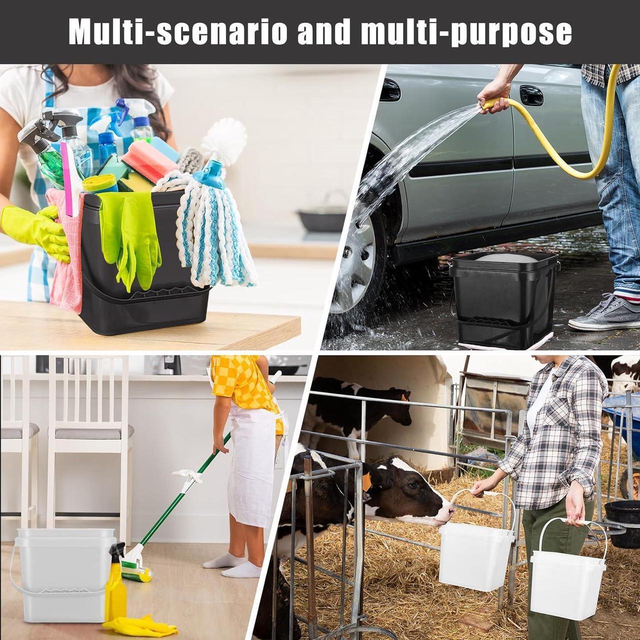 Alt view image 4 of 6 - Mifoci 4 Pcs Plastic Bucket 5 Quart Square Cleaning Bucket Utility Small Pail with Handle for House Cleaning Storage Livestock Feeding Car Washing (White,Black)