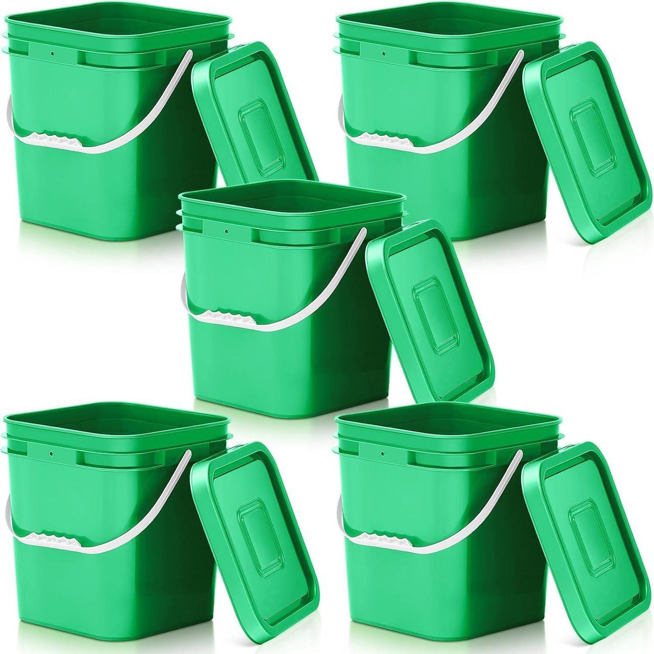 Main image of Mumufy 5 Pcs 3.5 Gallon Square Food Grade Bucket Square Bucket with Lid Food Square Grade Bucket Pail with Plastic Handle and Lid Square Buckets for Storing Dry Food Charcoal Camping Fishing (Green)