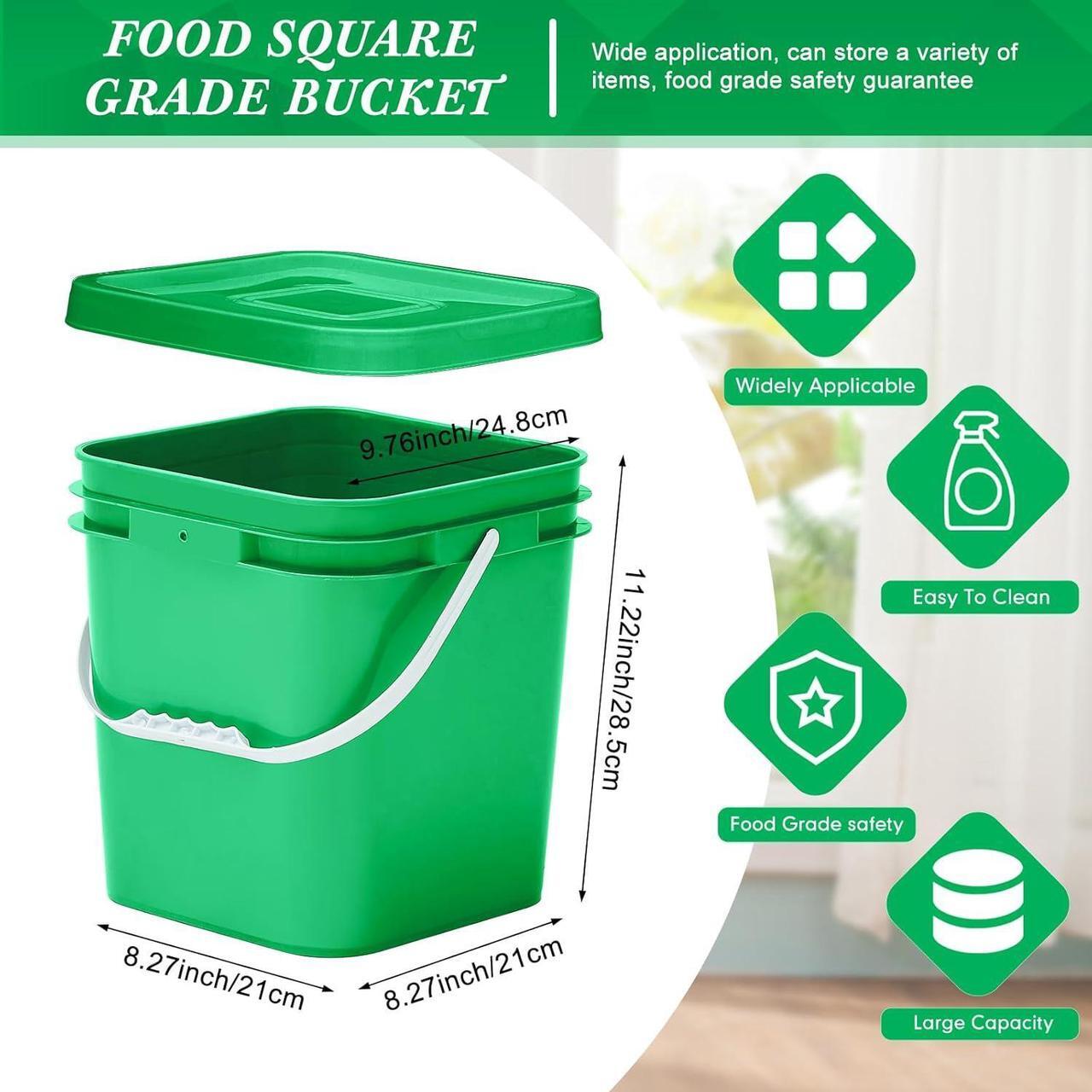 Alt view image 2 of 7 - Mumufy 5 Pcs 3.5 Gallon Square Food Grade Bucket Square Bucket with Lid Food Square Grade Bucket Pail with Plastic Handle and Lid Square Buckets for Storing Dry Food Charcoal Camping Fishing (Green)