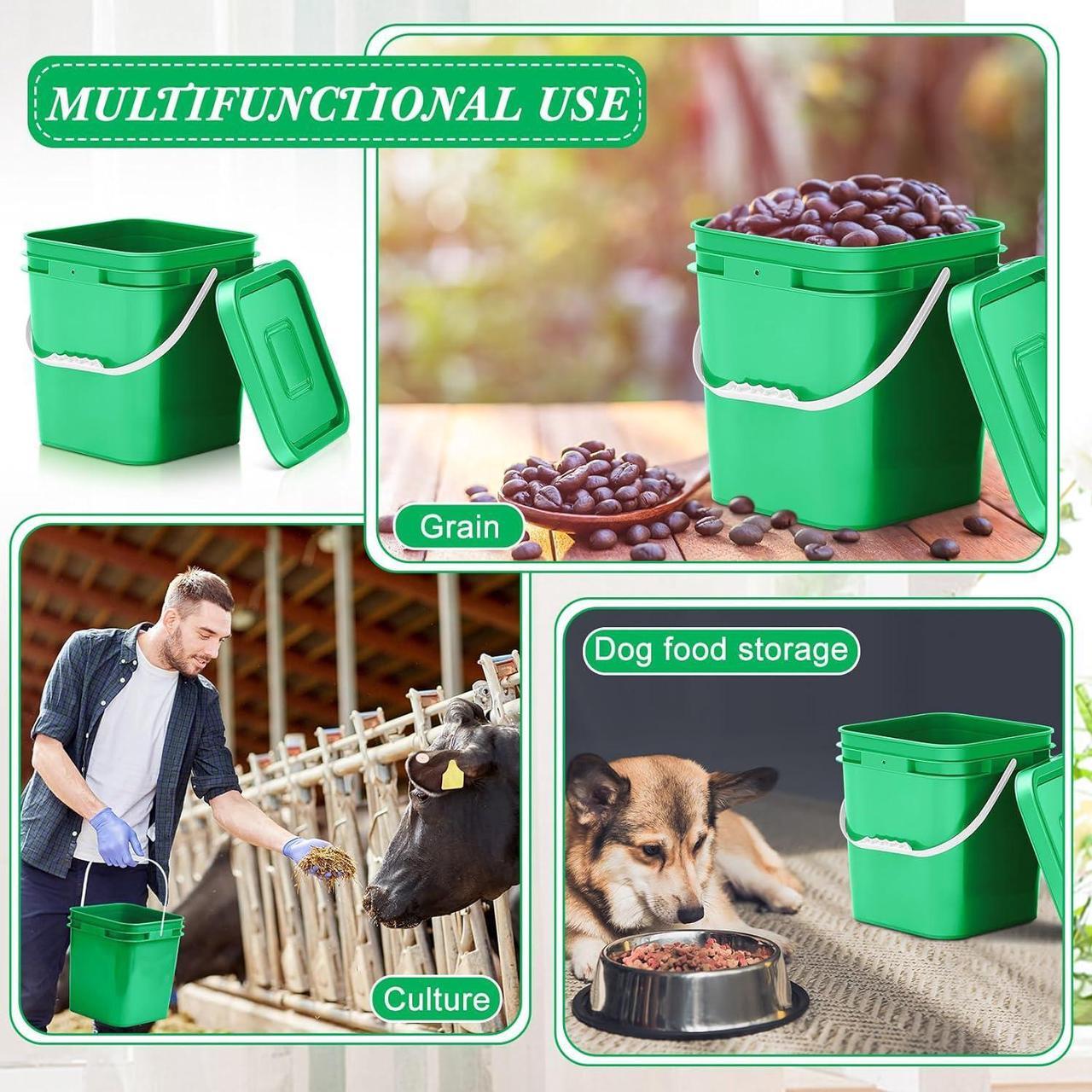 Alt view image 5 of 7 - Mumufy 5 Pcs 3.5 Gallon Square Food Grade Bucket Square Bucket with Lid Food Square Grade Bucket Pail with Plastic Handle and Lid Square Buckets for Storing Dry Food Charcoal Camping Fishing (Green)