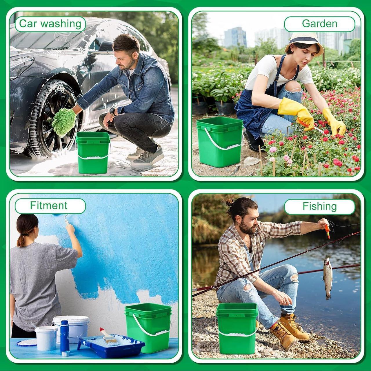 Alt view image 6 of 7 - Mumufy 5 Pcs 3.5 Gallon Square Food Grade Bucket Square Bucket with Lid Food Square Grade Bucket Pail with Plastic Handle and Lid Square Buckets for Storing Dry Food Charcoal Camping Fishing (Green)