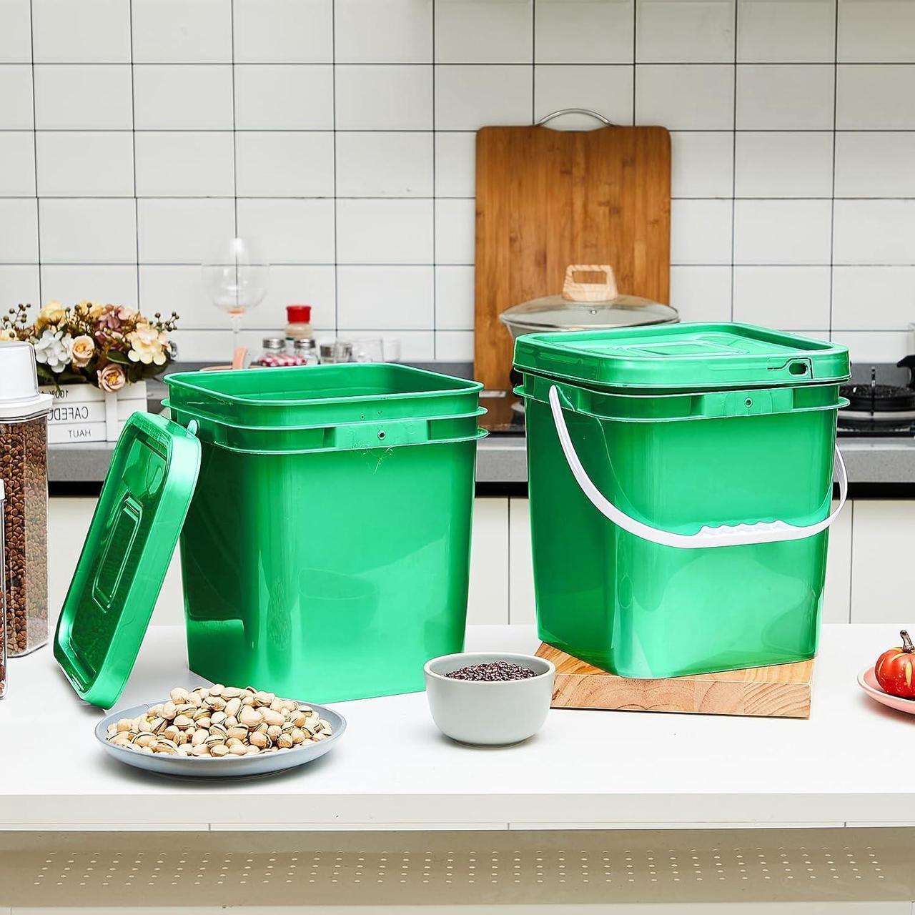 Alt view image 7 of 7 - Mumufy 5 Pcs 3.5 Gallon Square Food Grade Bucket Square Bucket with Lid Food Square Grade Bucket Pail with Plastic Handle and Lid Square Buckets for Storing Dry Food Charcoal Camping Fishing (Green)