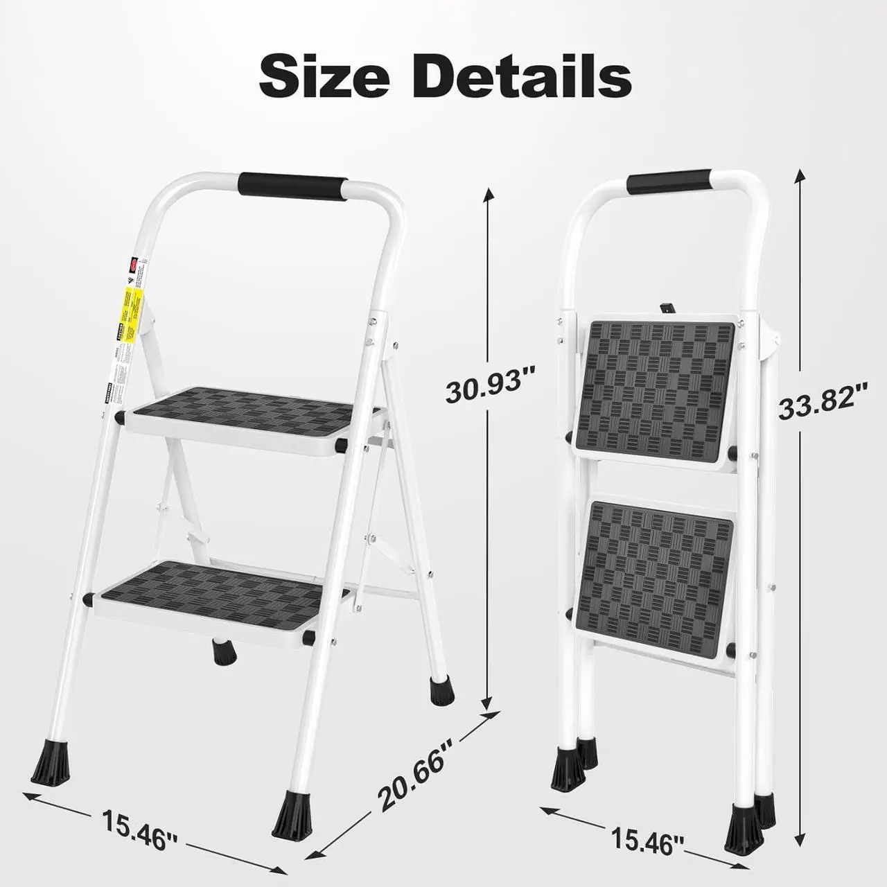 Alt view image 7 of 7 - HBTower 2 Step Ladder, 2 Step Stool for Adults,2 Step Ladder Folding Step Stool with Cushioned Handle Step Ladder with Wide Anti-Slip Pedal Ergonomic Design,White