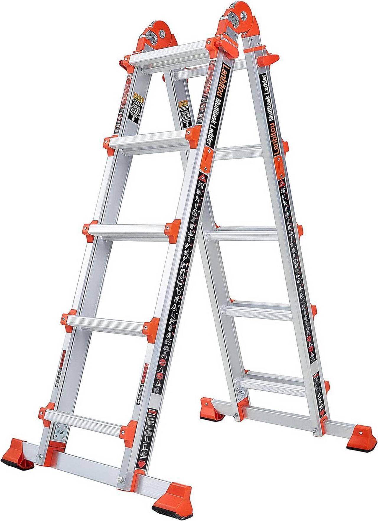 Main image of Ladder, A Frame 5 Step Ladder Extension, 17 Ft Anti-Slip Multi Position Ladder, Storage Folding Ladder, 330 lbs Security Load Telescoping Aluminum Ladders for Stairs Home Indoor Outdoor Roof