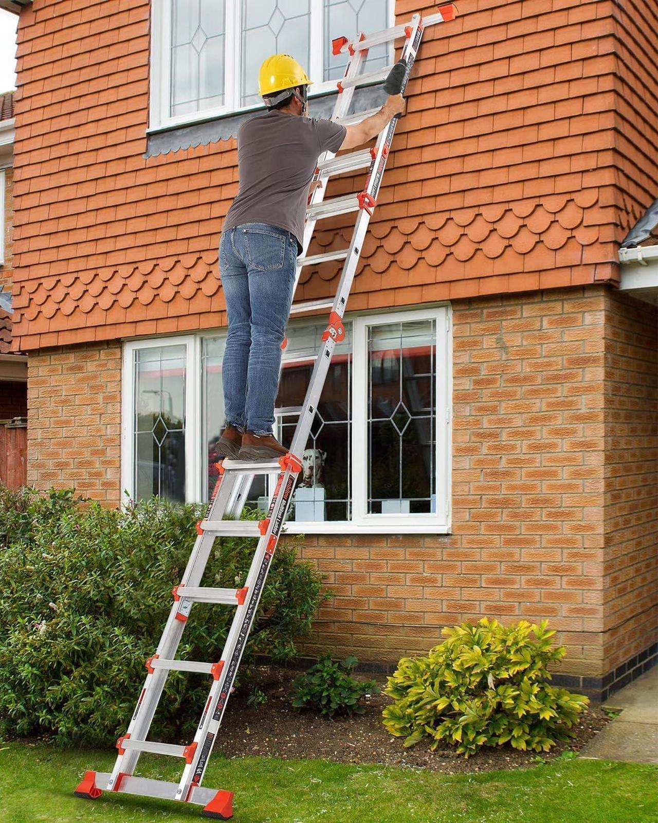 Alt view image 4 of 6 - Ladder, A Frame 5 Step Ladder Extension, 17 Ft Anti-Slip Multi Position Ladder, Storage Folding Ladder, 330 lbs Security Load Telescoping Aluminum Ladders for Stairs Home Indoor Outdoor Roof