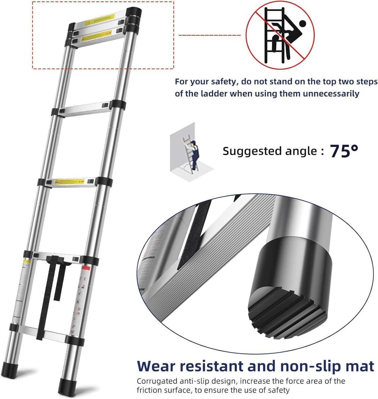 Alt view image 4 of 7 - 6.6 FT Extension Ladders, Lightweight Collapsible Ladders, Aluminum Telescoping Ladders for Home, Folding Telescoping Ladder for RV, Attic, Daily Use at Home, Capacity 330 lbs