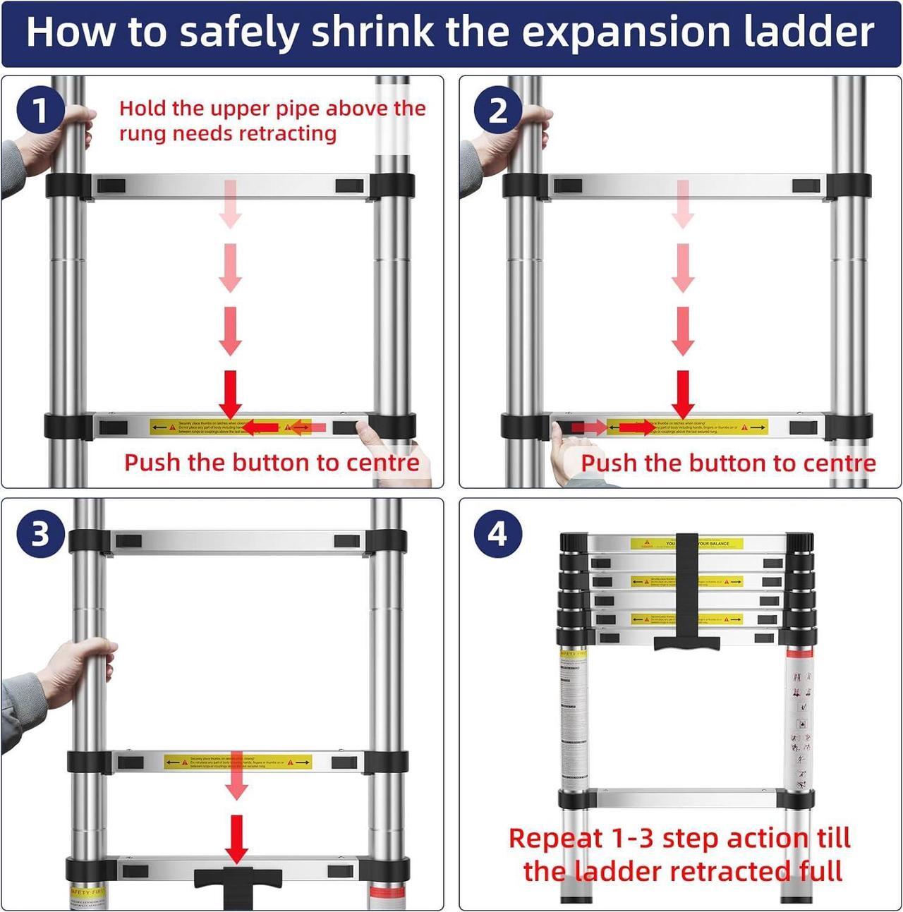 Alt view image 5 of 7 - 6.6 FT Extension Ladders, Lightweight Collapsible Ladders, Aluminum Telescoping Ladders for Home, Folding Telescoping Ladder for RV, Attic, Daily Use at Home, Capacity 330 lbs