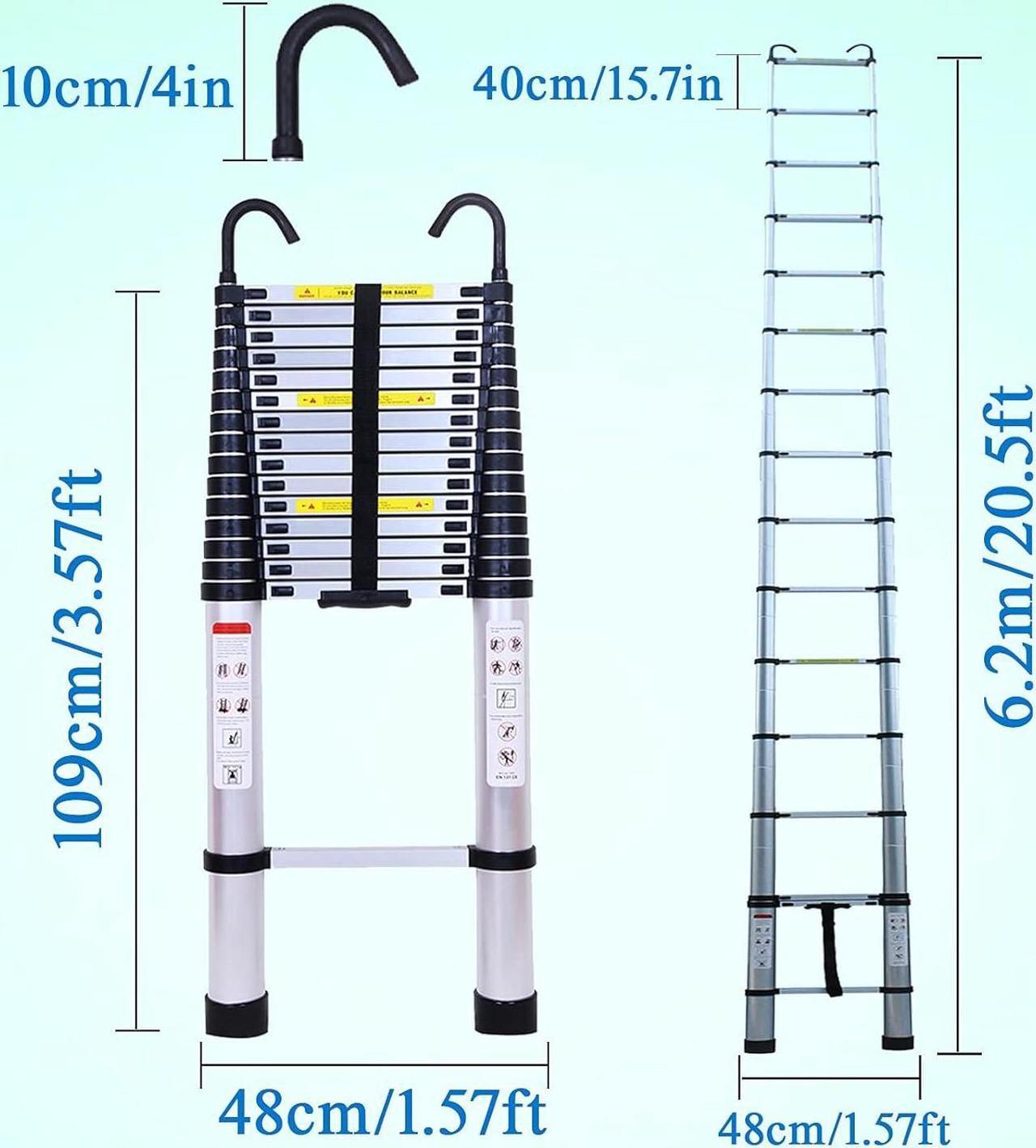 Alt view image 2 of 7 - Telescoping Ladder 20.5ft Aluminum Telescopic Extension Ladder Extendable Ladders with 2 Detachable Hooks Portable Lightweight Safety Lock Design Best for Household Daily or RV Work 330 Pound Capacity