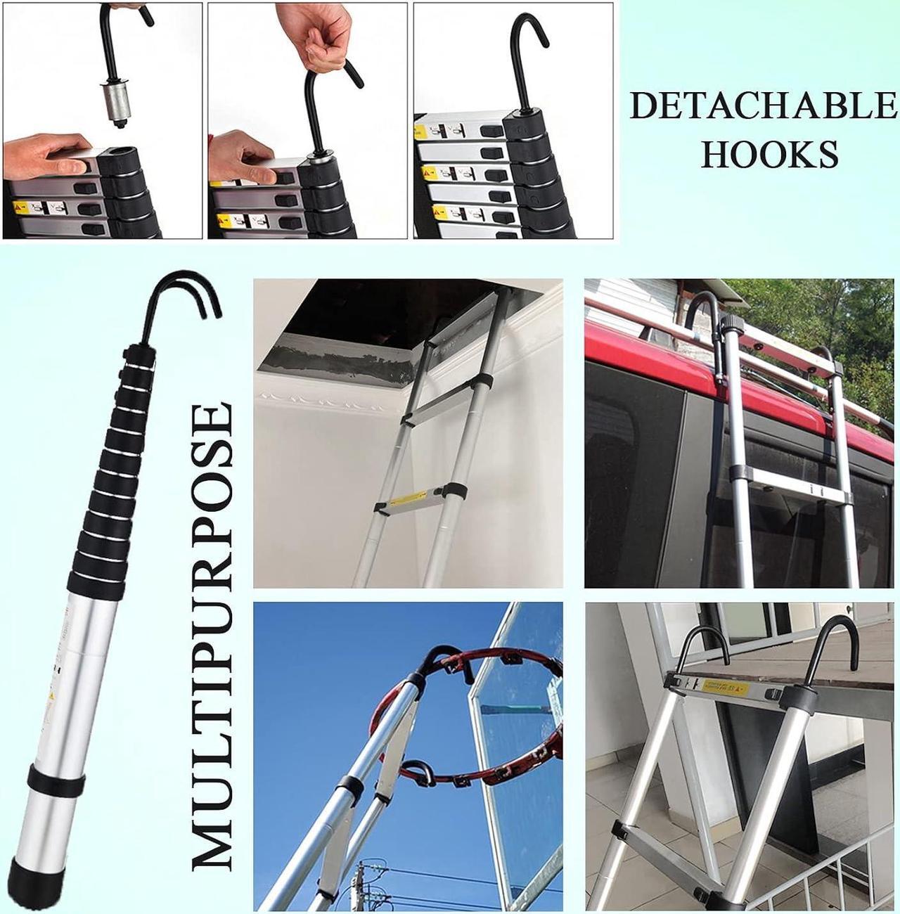 Alt view image 4 of 7 - Telescoping Ladder 20.5ft Aluminum Telescopic Extension Ladder Extendable Ladders with 2 Detachable Hooks Portable Lightweight Safety Lock Design Best for Household Daily or RV Work 330 Pound Capacity