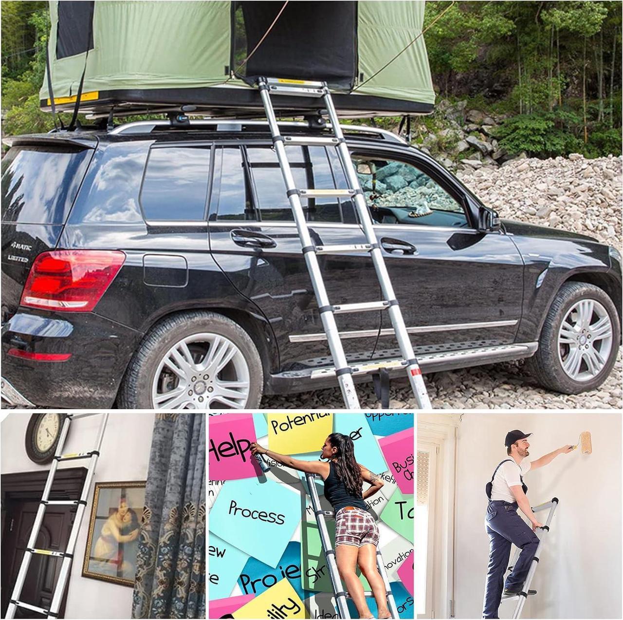 Alt view image 7 of 7 - 6.6 FT Extension Ladders, Lightweight Collapsible Ladders, Aluminum Telescoping Ladders for Home, Folding Telescoping Ladder for RV, Attic, Daily Use at Home, Capacity 330 lbs