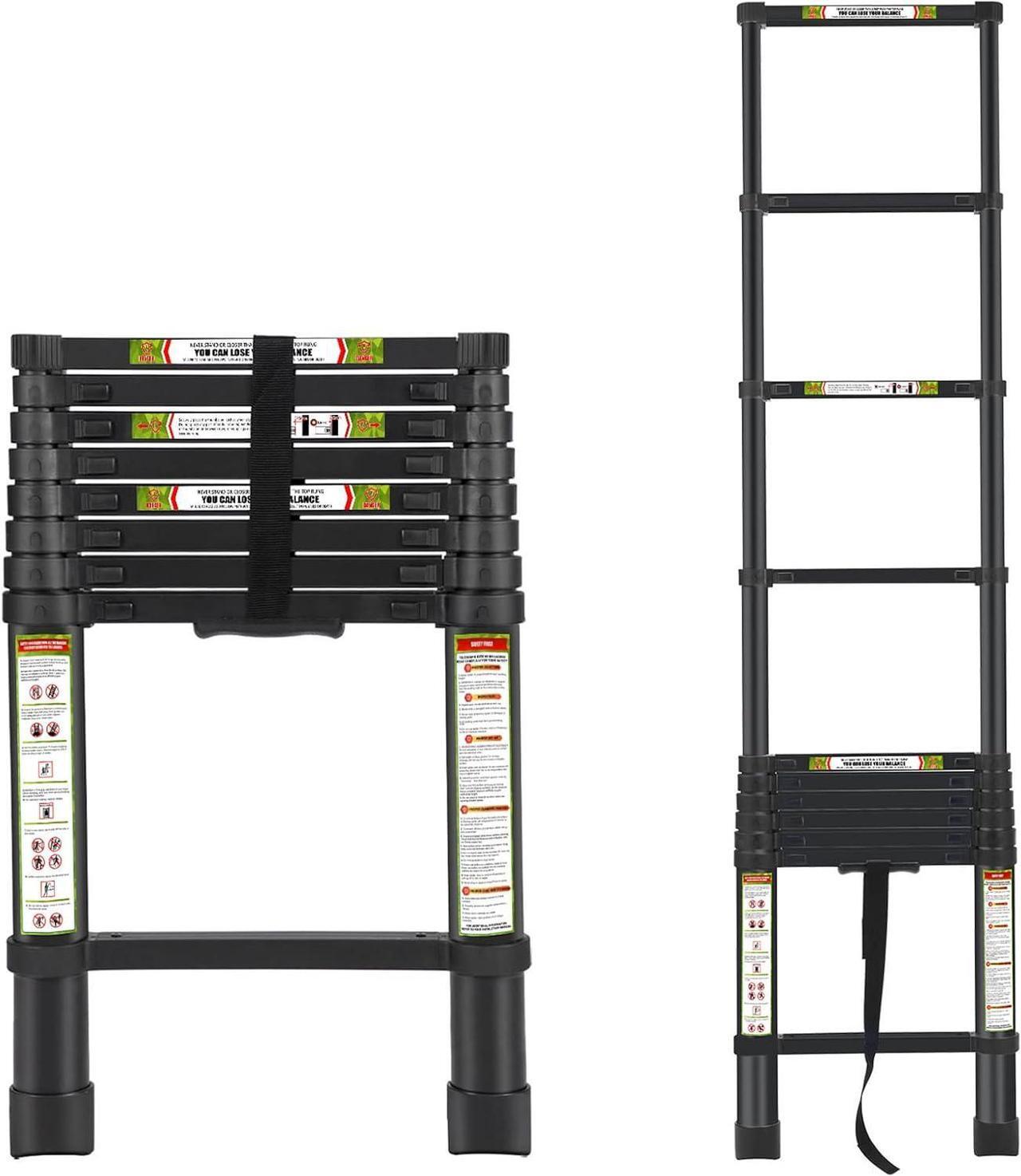 Main image of Telescopic Ladder, 8.5FT RIKADE Aluminum Telescoping Ladder with Non-Slip Feet, Portable Extension Ladder for Household and Outdoor Working,330lb Capacity Black