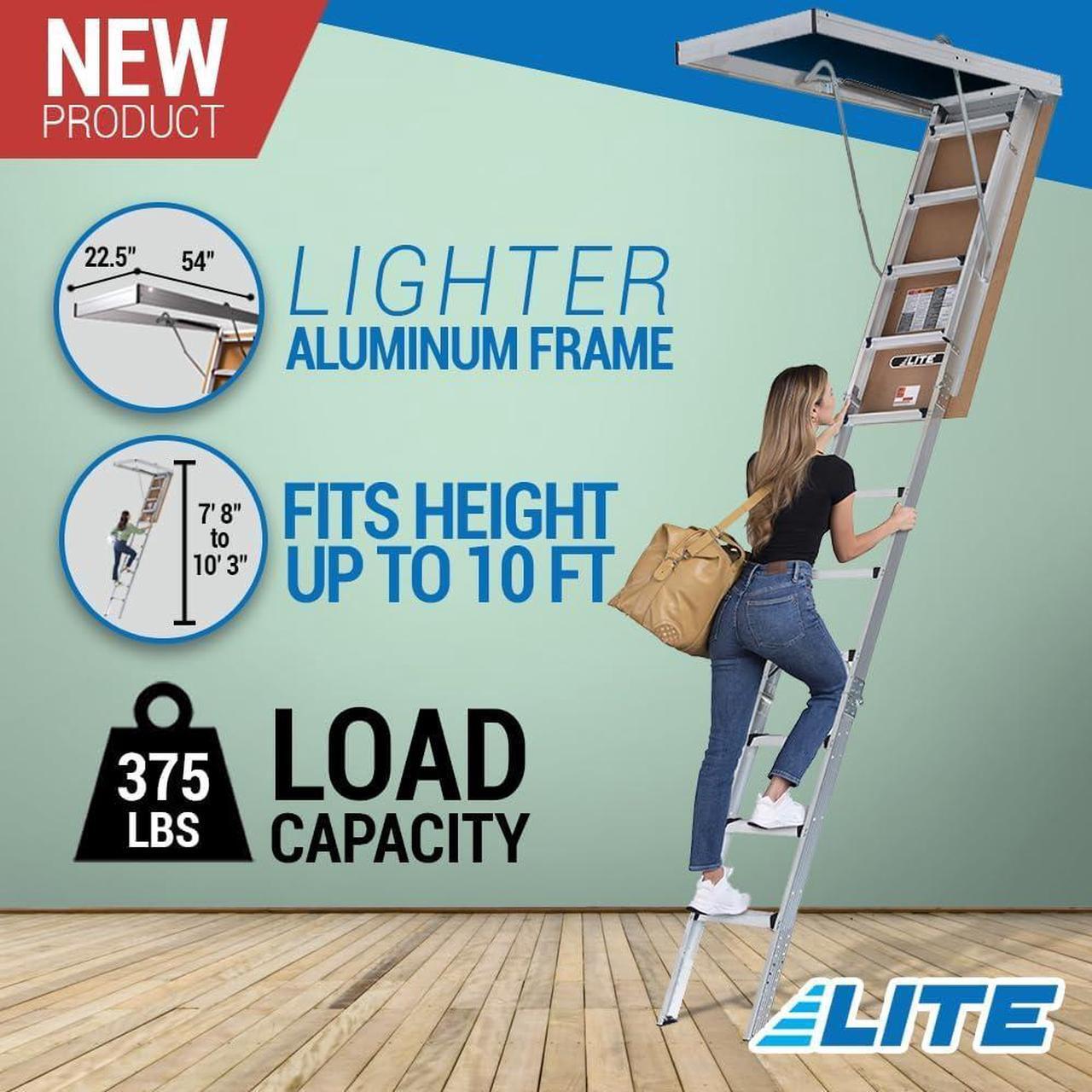 Alt view image 2 of 7 - LITE 10-Foot Aluminium Attic Ladder 56" W x 22.5" H, 375-Pound Load Capacity, Type IAA, AP2240MS