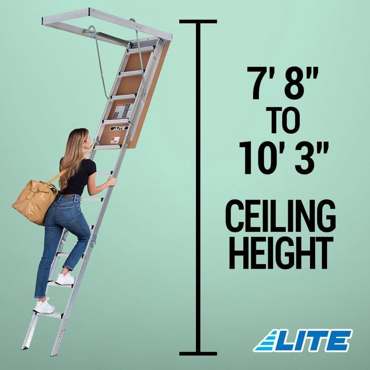 Alt view image 4 of 7 - LITE 10-Foot Aluminium Attic Ladder 56" W x 22.5" H, 375-Pound Load Capacity, Type IAA, AP2240MS