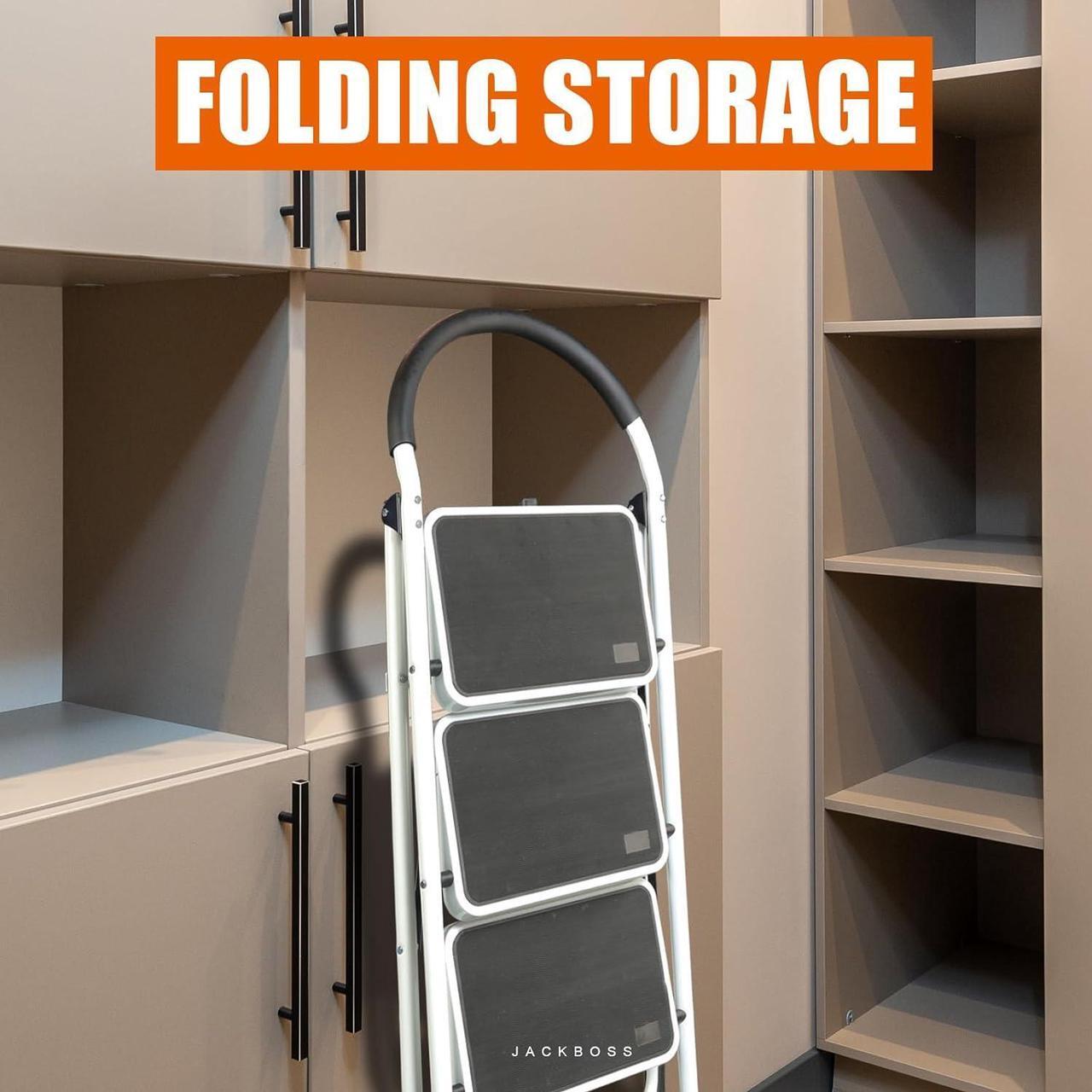Alt view image 4 of 7 - 3 Step Ladder, Folding Lightweight Step Stool with Wide Anti-Slip Pedal for Home, Office, Kitchen and Garage, 400 lbs Capacity