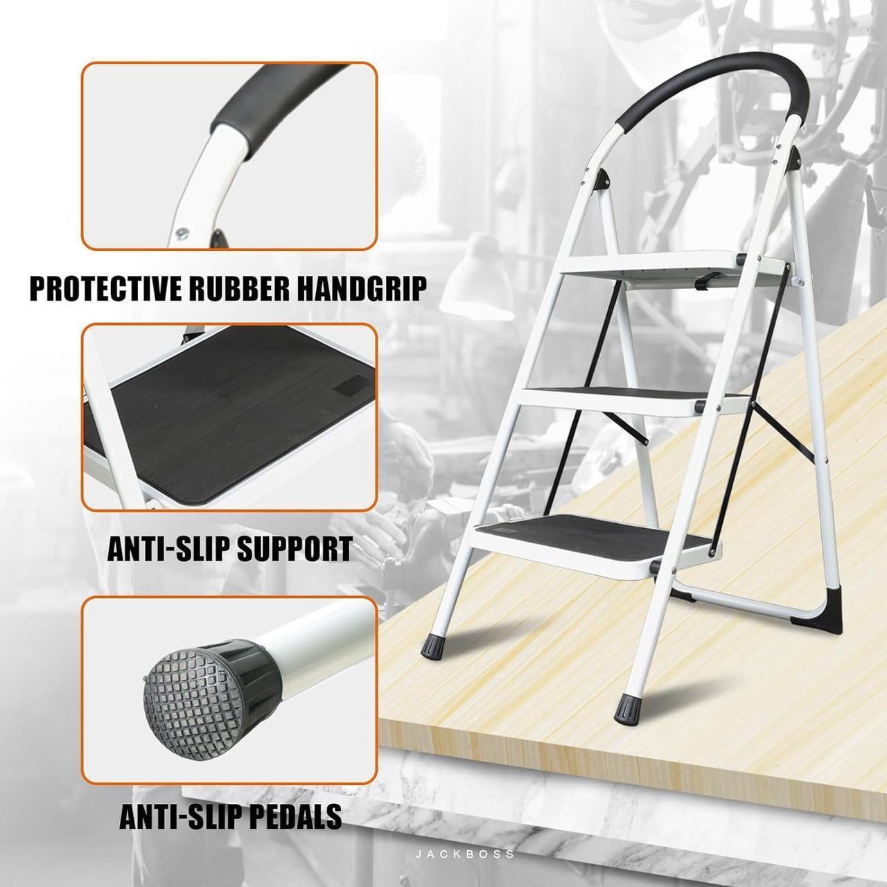 Alt view image 6 of 7 - 3 Step Ladder, Folding Lightweight Step Stool with Wide Anti-Slip Pedal for Home, Office, Kitchen and Garage, 400 lbs Capacity
