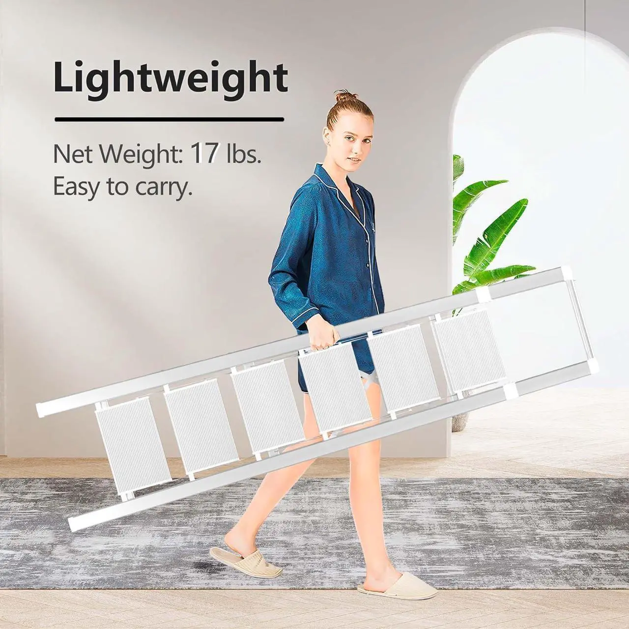 Alt view image 4 of 7 - GameGem 6 Step Ladder for 12 Feet High Ceiling, Lightweight Aluminum Folding Step Stool with Convenient Handgrip, Stepladders with Anti-Slip and Wide Pedal for Home Use Space Saving - White
