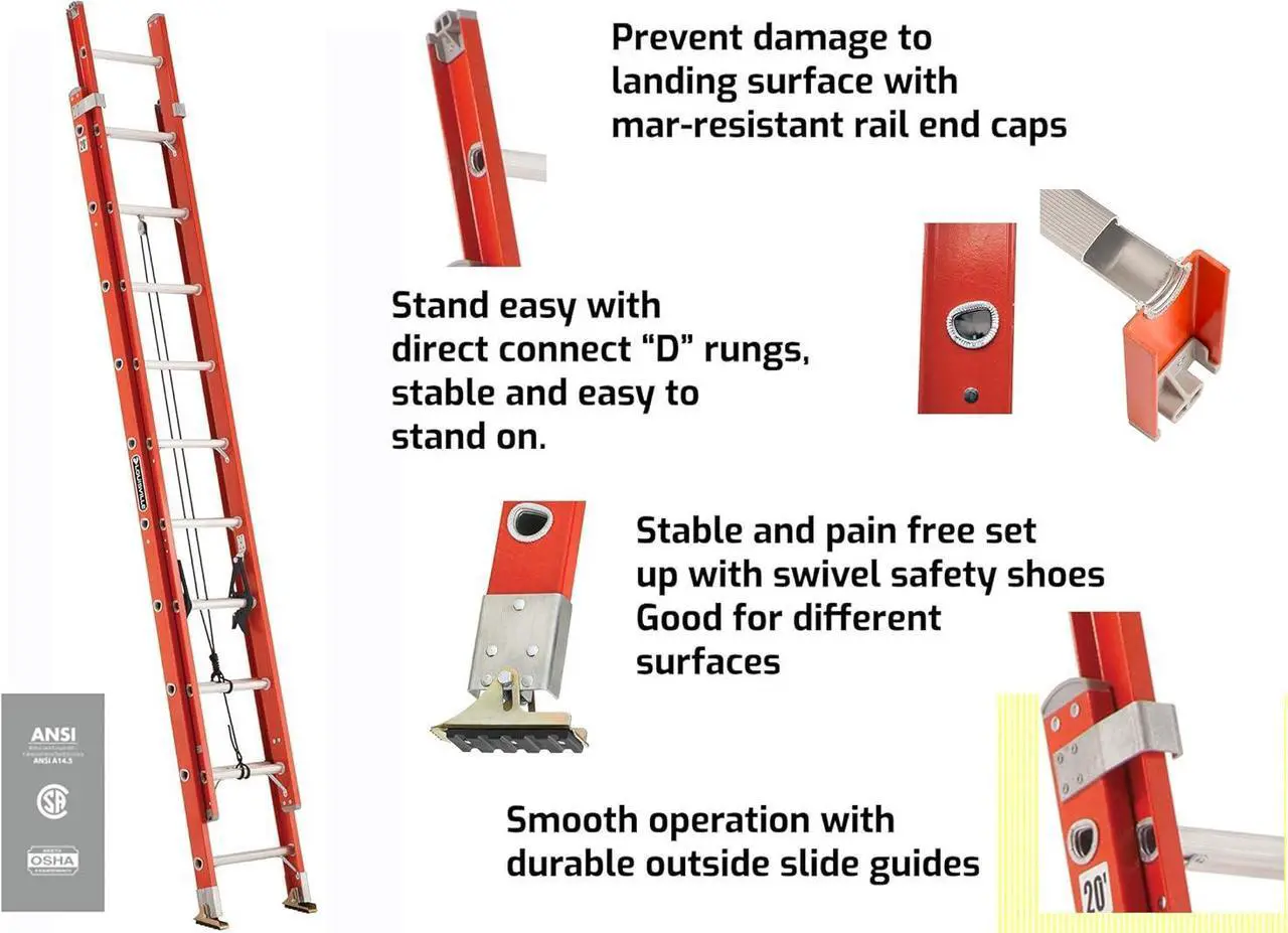 Alt view image 3 of 7 - Louisville Ladder FE3216 Foot Extension Ladder, 16 ft, Orange