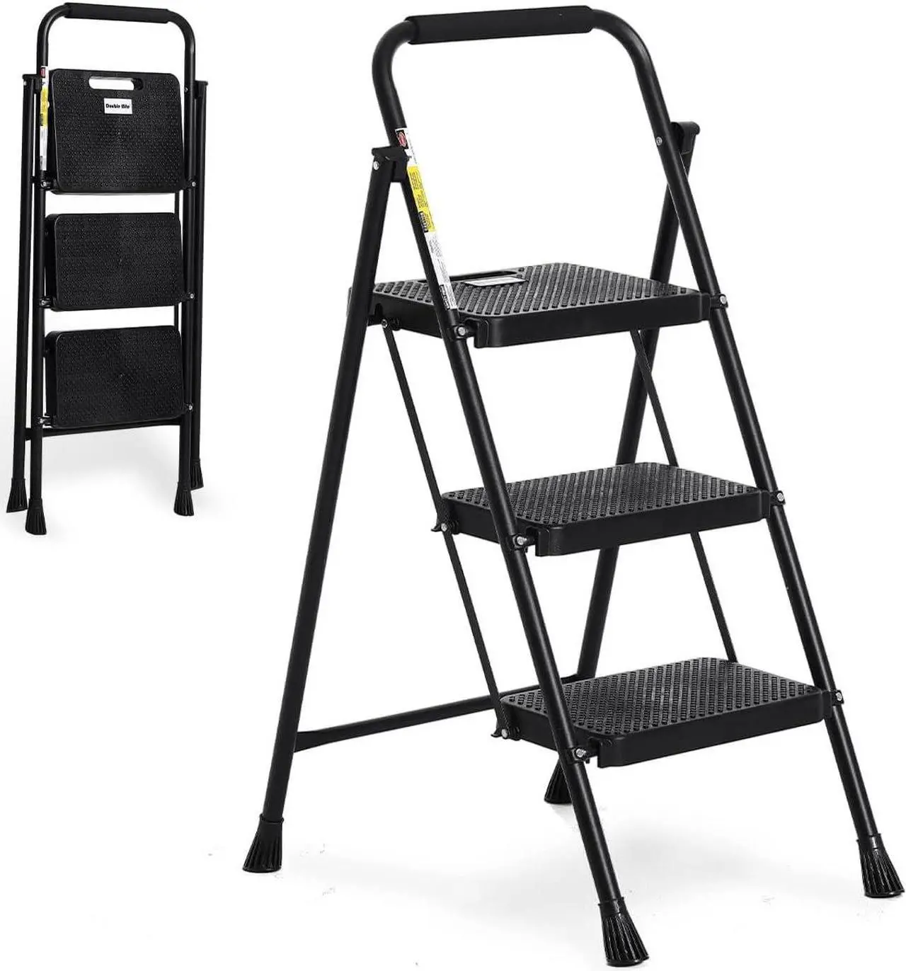 Main image of Step Ladder 3 Step Folding with Handgrip, 500Lbs Steel Step Stool, Folding Ladder with Anti-Slip Wide Pedals, Portable Kitchen/Closet Small Step Ladder, Multi-use Step Stool Black by Double Elite