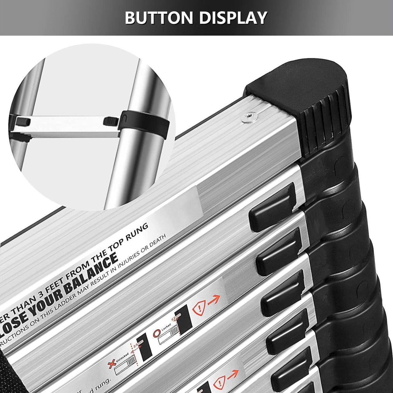 Alt view image 3 of 7 - findmall 14.5FT / 4.4M Aluminum Telescopic Ladder Folding Step Inward Sliding Retraction Extension Ladder Multi-Use Non-Slip Collapsible Ladder Telescoping Ladders