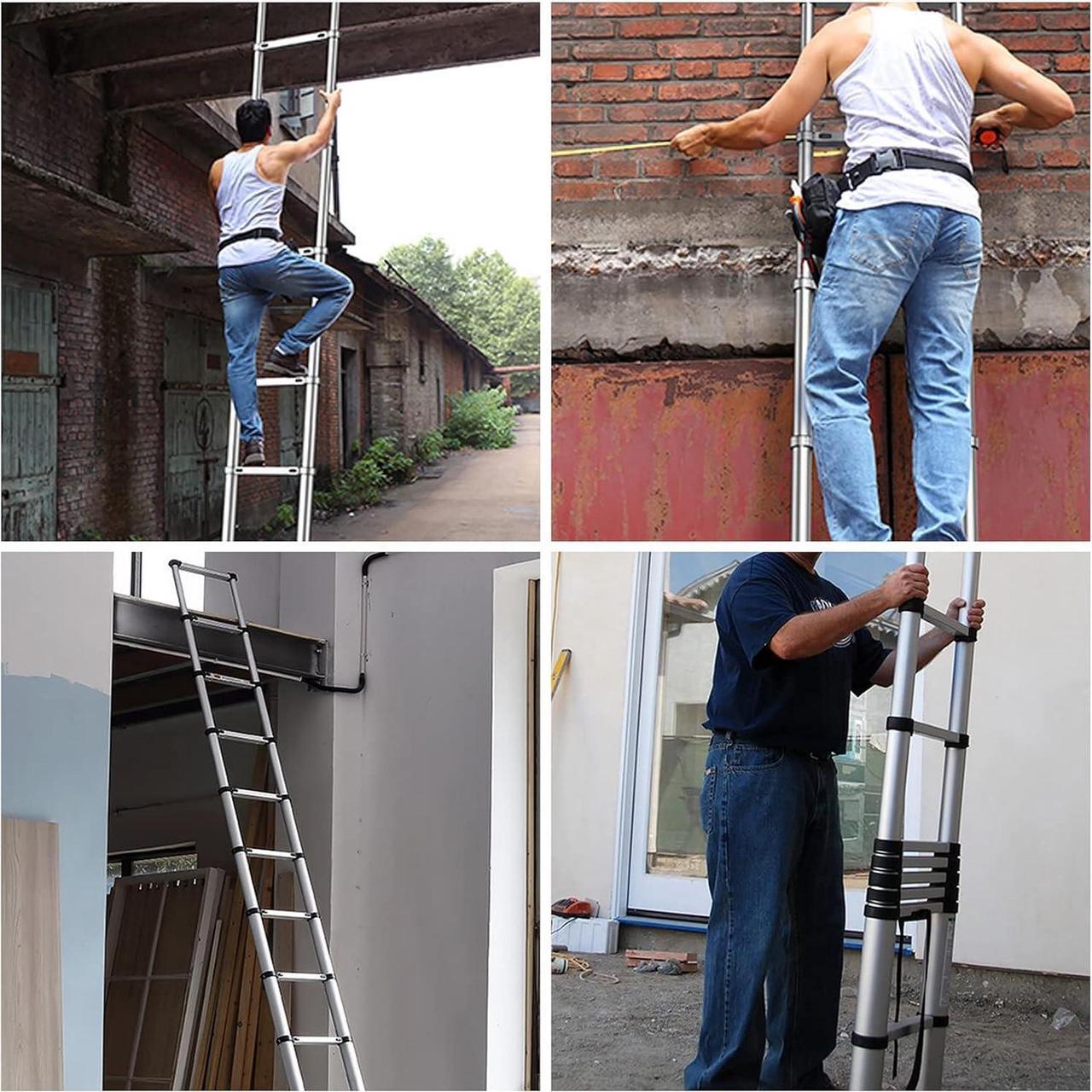 Alt view image 7 of 7 - findmall 14.5FT / 4.4M Aluminum Telescopic Ladder Folding Step Inward Sliding Retraction Extension Ladder Multi-Use Non-Slip Collapsible Ladder Telescoping Ladders