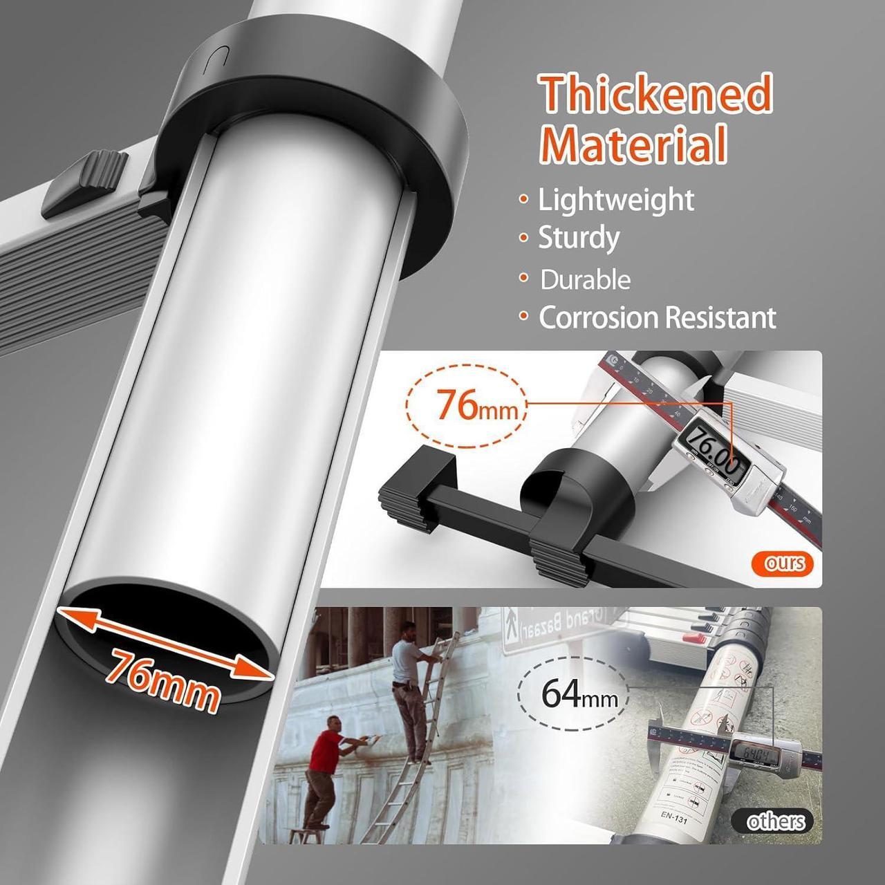 Alt view image 4 of 6 - 12.5FT Telescoping Ladder, Collapsible Ladder with Bottom Stabilizers, Slow Descent, and One-Key Retraction