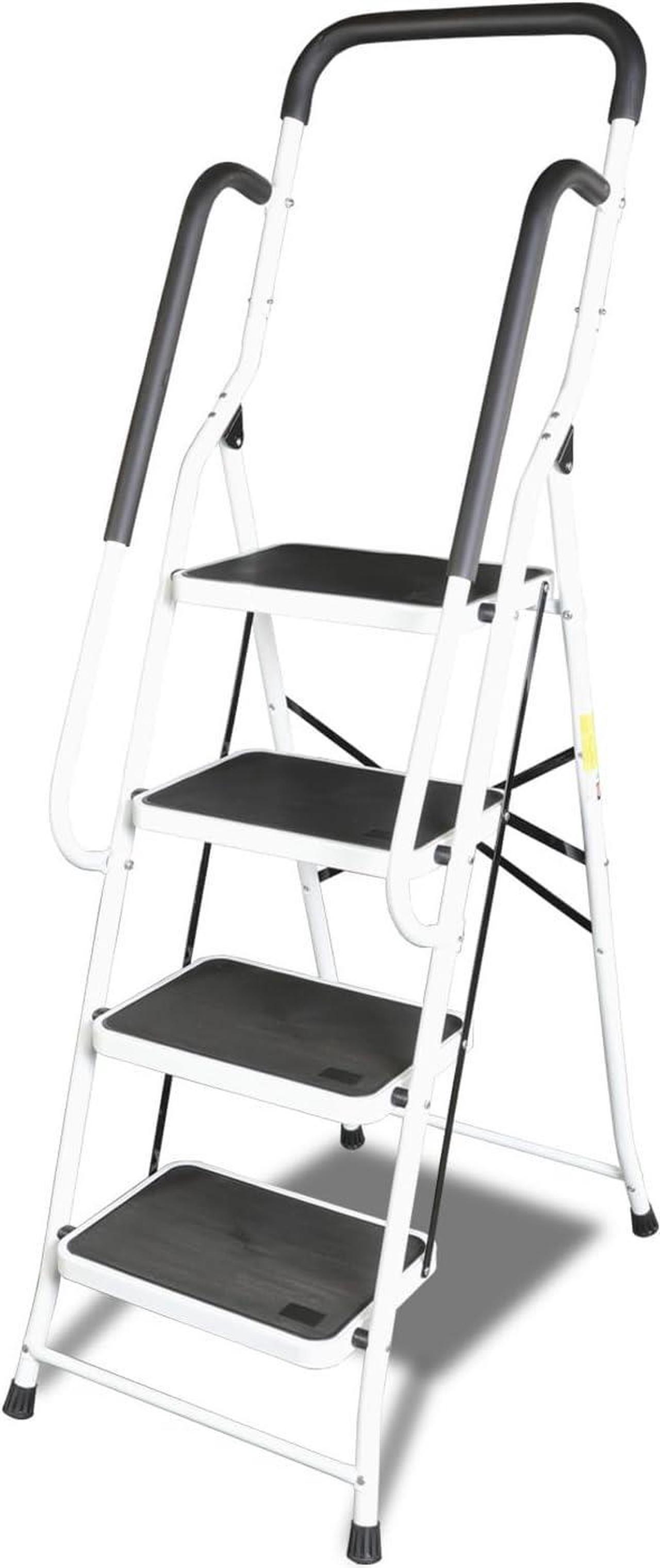Main image of 4 Step Ladder, Folding Lightweight Step Stool with Detachable Tool Bag, Handrails and Wide Anti-Slip Pedal for Home, Office, Kitchen and Garage, 400 lbs Capacity