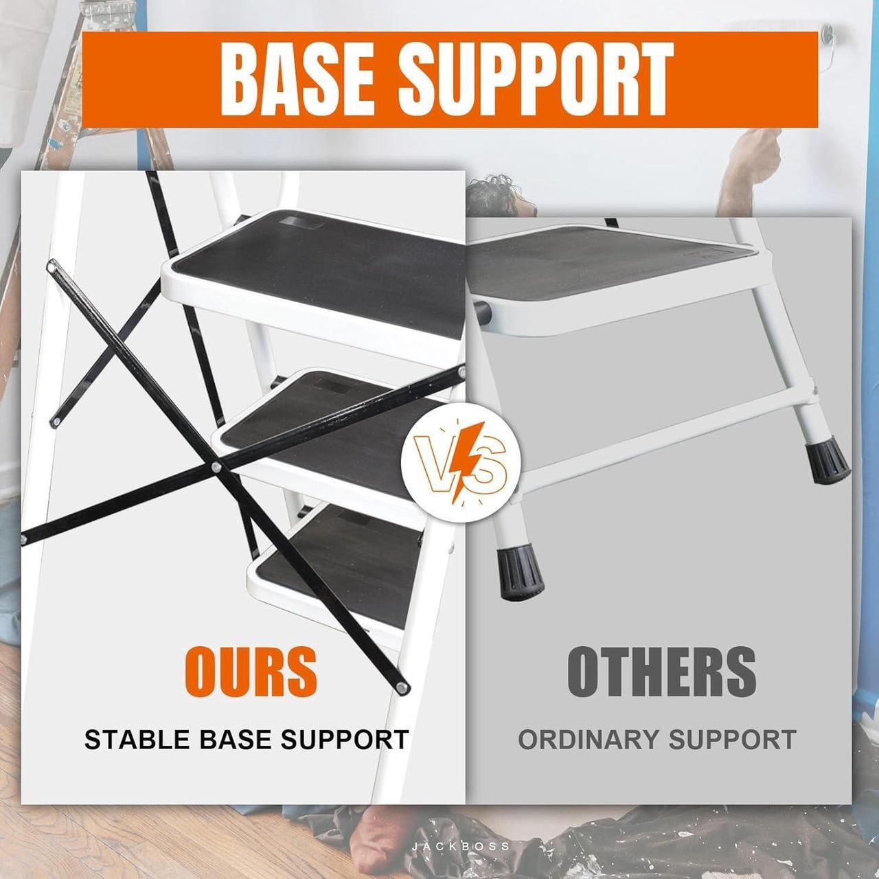 Alt view image 3 of 7 - 4 Step Ladder, Folding Lightweight Step Stool with Detachable Tool Bag, Handrails and Wide Anti-Slip Pedal for Home, Office, Kitchen and Garage, 400 lbs Capacity