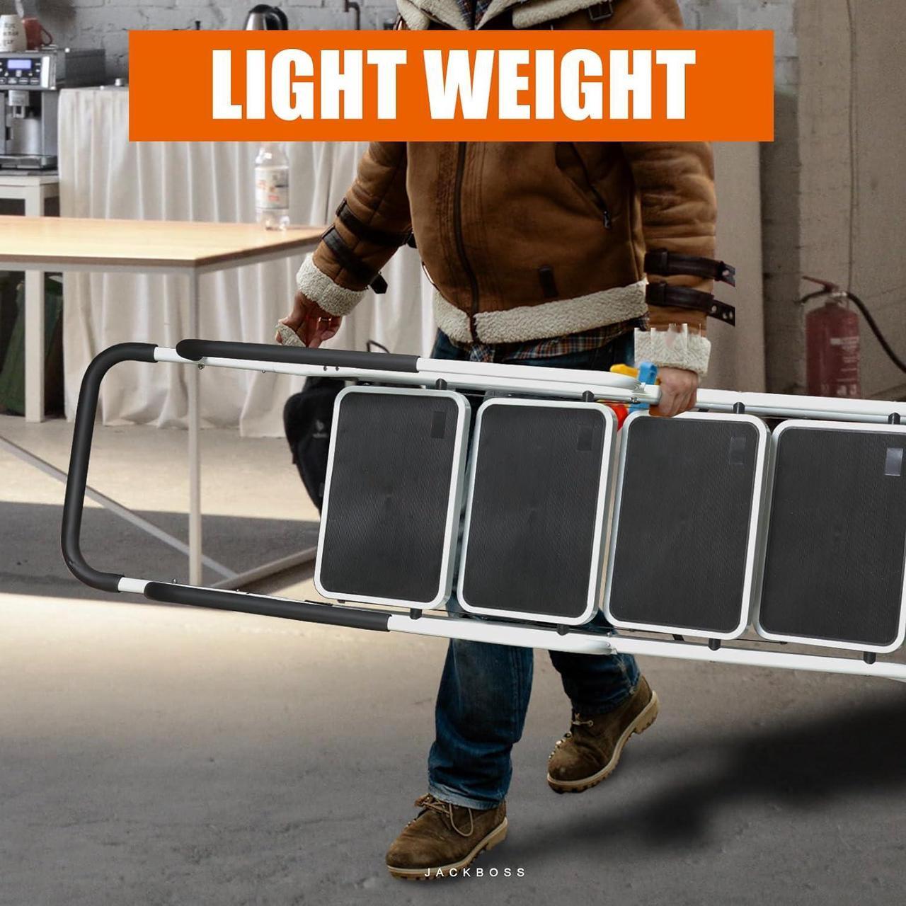 Alt view image 5 of 7 - 4 Step Ladder, Folding Lightweight Step Stool with Detachable Tool Bag, Handrails and Wide Anti-Slip Pedal for Home, Office, Kitchen and Garage, 400 lbs Capacity