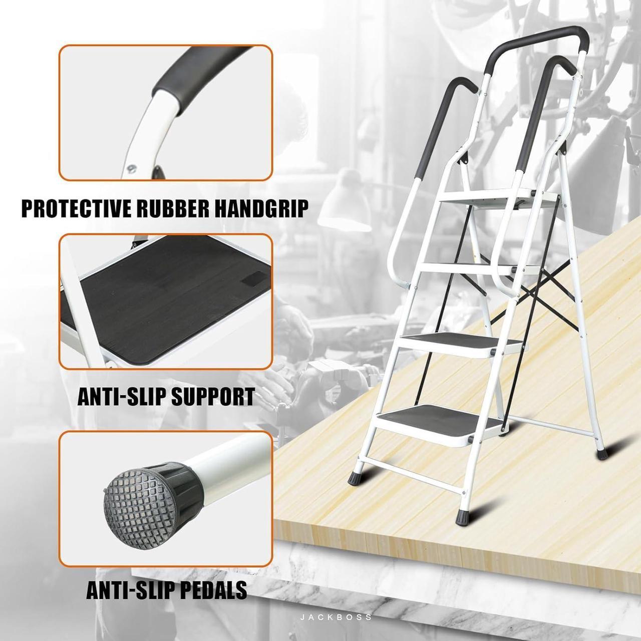 Alt view image 6 of 7 - 4 Step Ladder, Folding Lightweight Step Stool with Detachable Tool Bag, Handrails and Wide Anti-Slip Pedal for Home, Office, Kitchen and Garage, 400 lbs Capacity