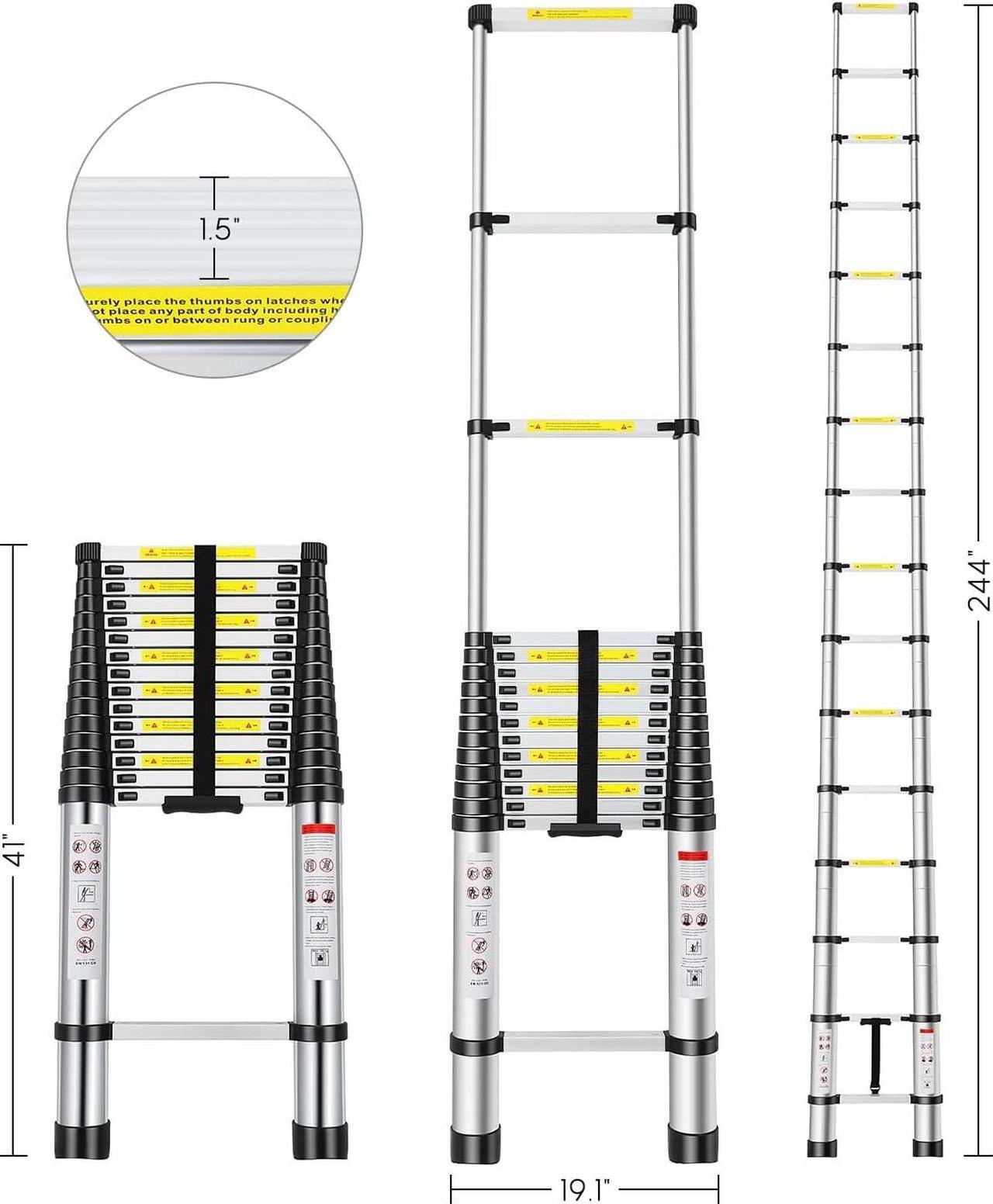 Alt view image 2 of 6 - Telescoping Ladder, 20.3 FT Aluminum Extension Ladder with 2 Replacement of Non-Slip Rubber Cover, 330 lbs Load Capacity, Telescopic Ladder Portable Collapsible RV Ladder for Indoor Outdoor