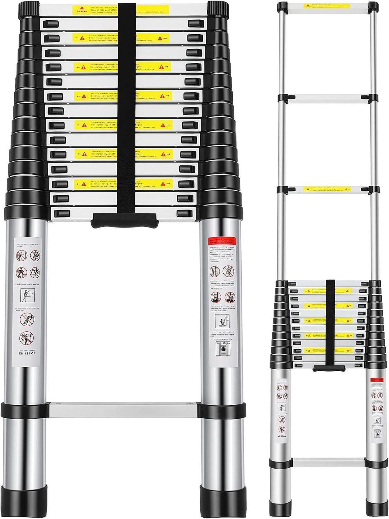 Main image of Telescoping Ladder, 20.3 FT Aluminum Extension Ladder with 2 Replacement of Non-Slip Rubber Cover, 330 lbs Load Capacity, Telescopic Ladder Portable Collapsible RV Ladder for Indoor Outdoor