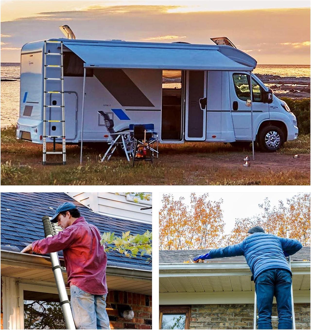 Alt view image 6 of 6 - Telescoping Ladder, 20.3 FT Aluminum Extension Ladder with 2 Replacement of Non-Slip Rubber Cover, 330 lbs Load Capacity, Telescopic Ladder Portable Collapsible RV Ladder for Indoor Outdoor