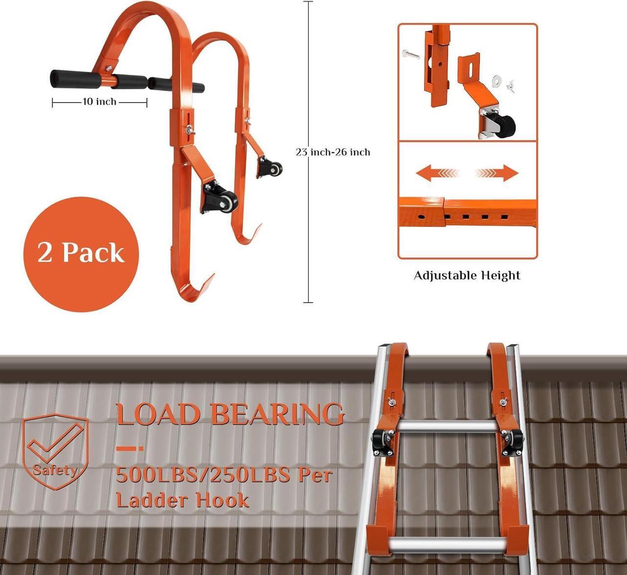 Alt view image 5 of 7 - Roof Ladder Hook, 2 Pack Ladder Stabilizer, Heavy Duty Steel 500 Lbs Weight Ratin, Roof Ridge Extension with Wheel for Safe and Easy Access