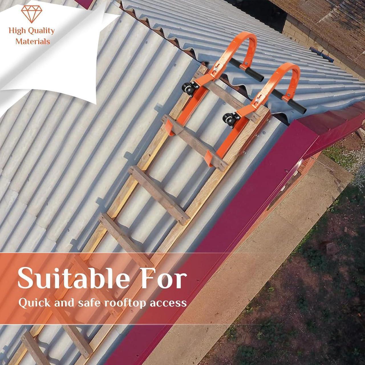 Alt view image 7 of 7 - Roof Ladder Hook, 2 Pack Ladder Stabilizer, Heavy Duty Steel 500 Lbs Weight Ratin, Roof Ridge Extension with Wheel for Safe and Easy Access