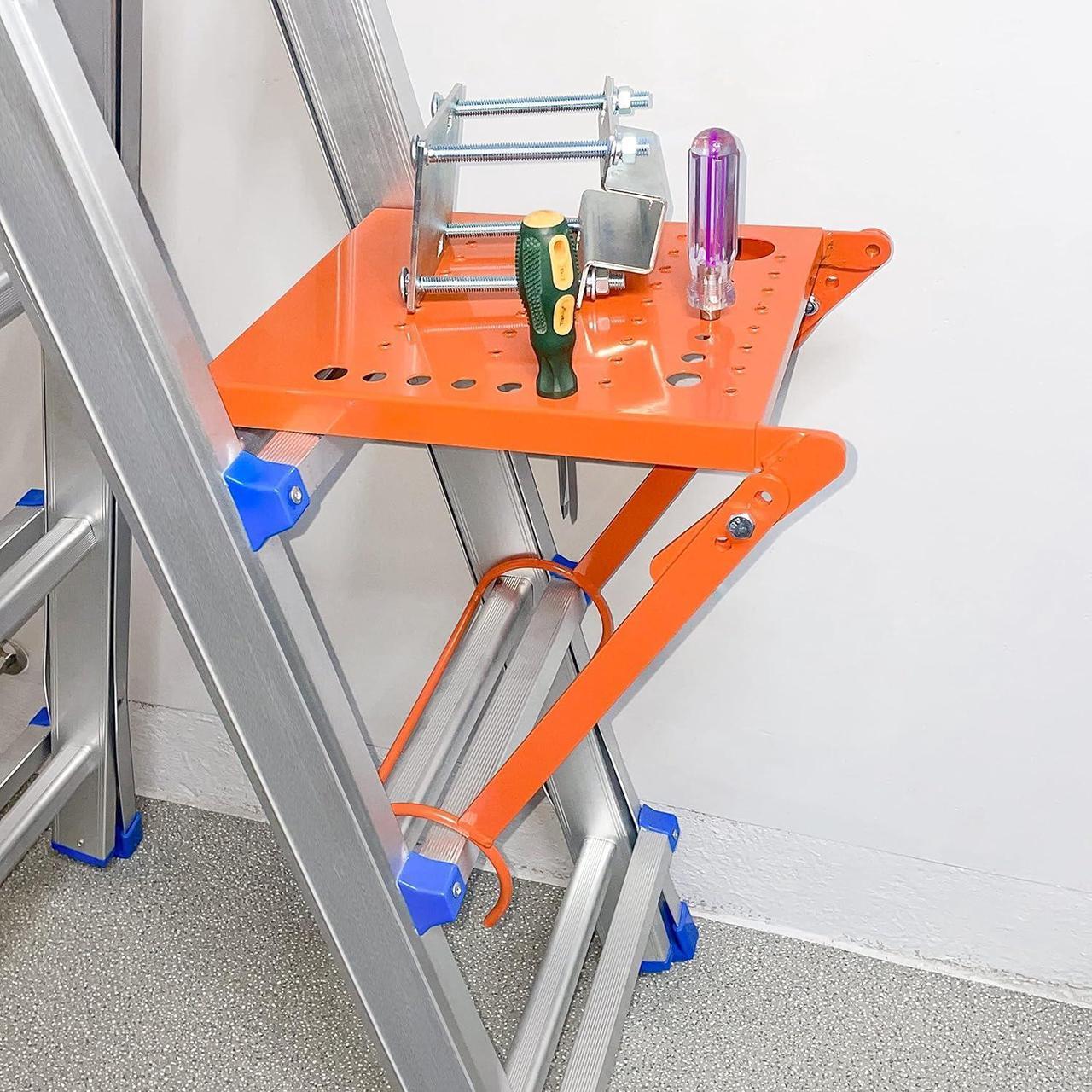 Alt view image 2 of 3 - Ladder Platform Accessory, Ladder Work Platform System,Anti-Slip Extension Ladder Tool, Heavy Duty Ladder Work Stand System Accessories Holds 400 Pound (orange) (orange)