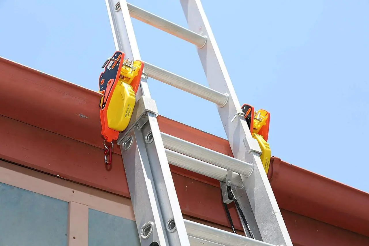 Main image of (Pair / 2 Units) Ladder Stabilizer, Fits on Gutters in Seconds, Slide Lock, Rolling Safety Device, Ladder Gutter Clip