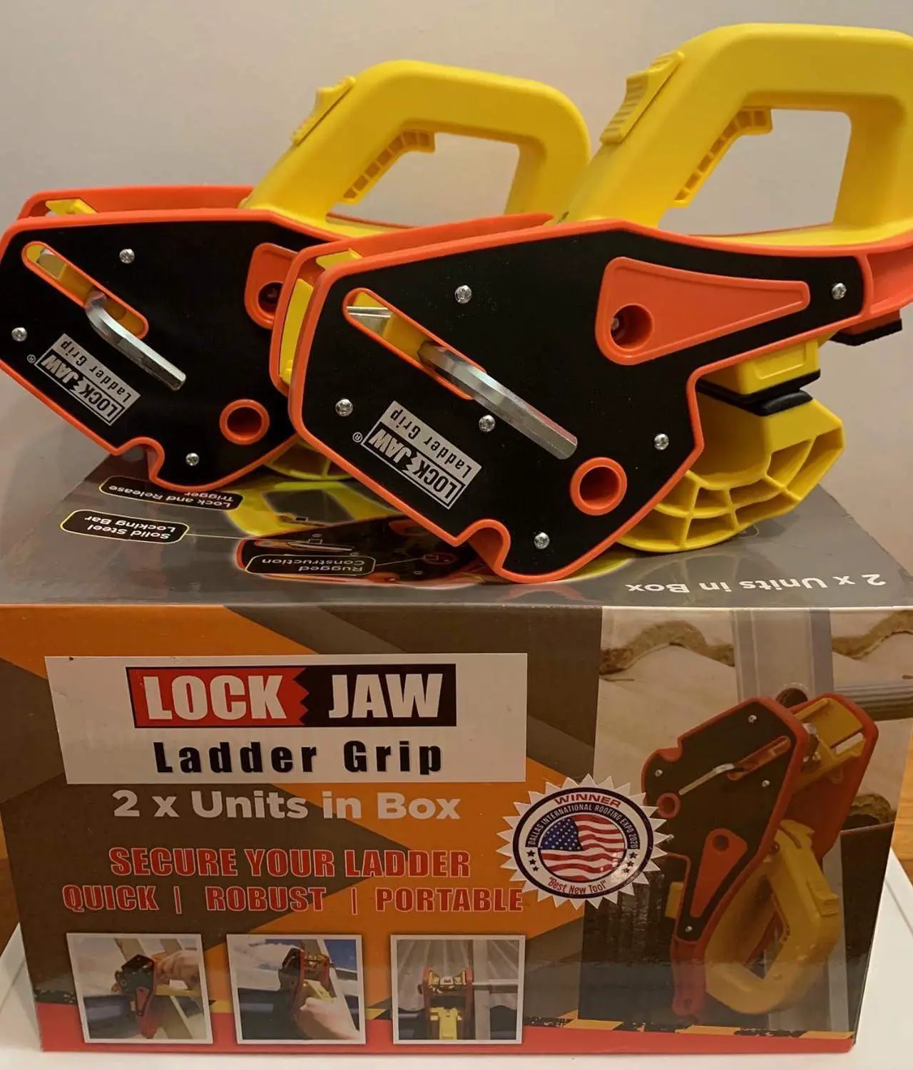 Alt view image 3 of 5 - (Pair / 2 Units) Ladder Stabilizer, Fits on Gutters in Seconds, Slide Lock, Rolling Safety Device, Ladder Gutter Clip