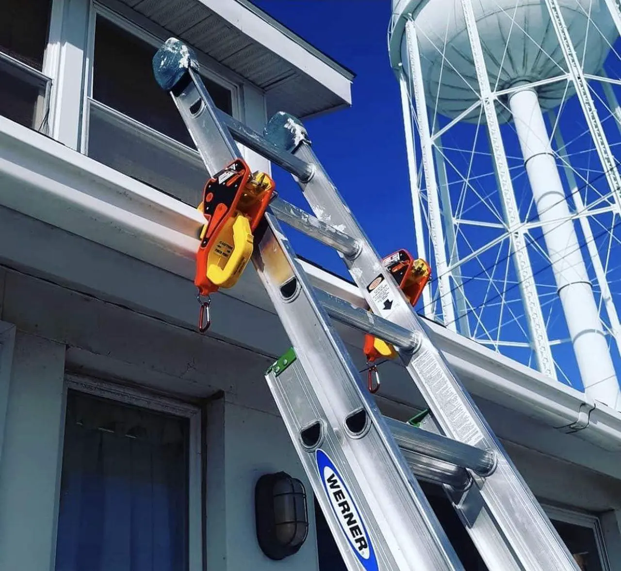 Alt view image 5 of 5 - (Pair / 2 Units) Ladder Stabilizer, Fits on Gutters in Seconds, Slide Lock, Rolling Safety Device, Ladder Gutter Clip