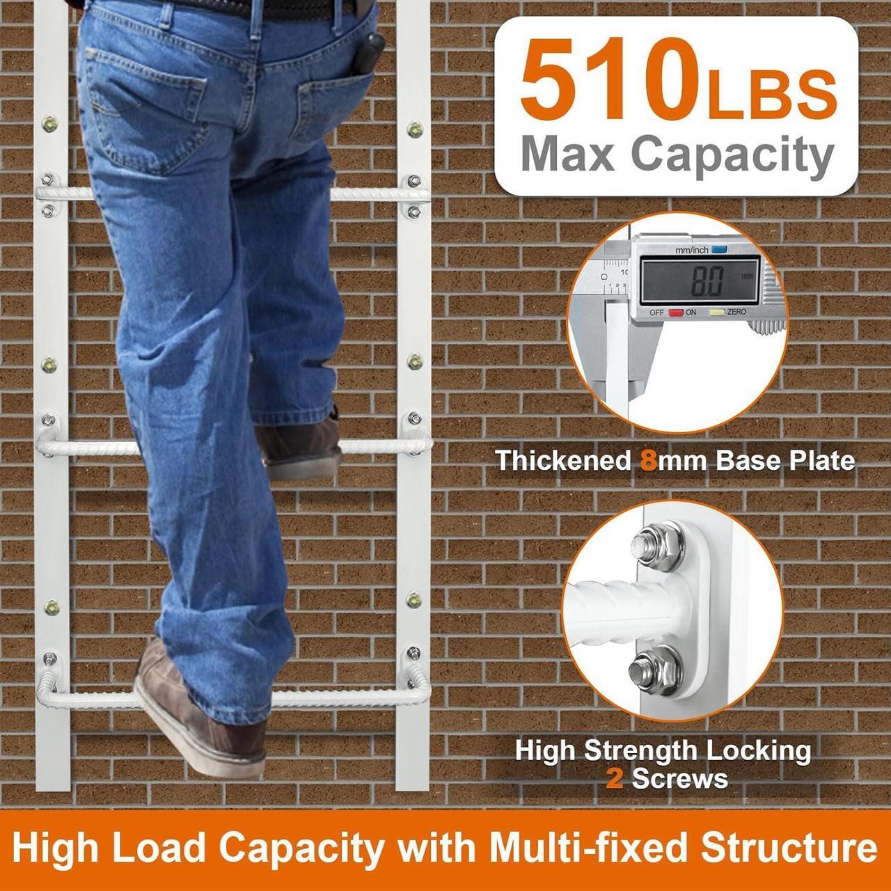 Alt view image 5 of 7 - 5-Rung Window Well Ladder Hooked, Heavy Duty Steel Fire Escape Ladder, Powder-Coated Basement Egress Window Ladder Wall Mounted Ladder 56.2" Lx17.9 W, White