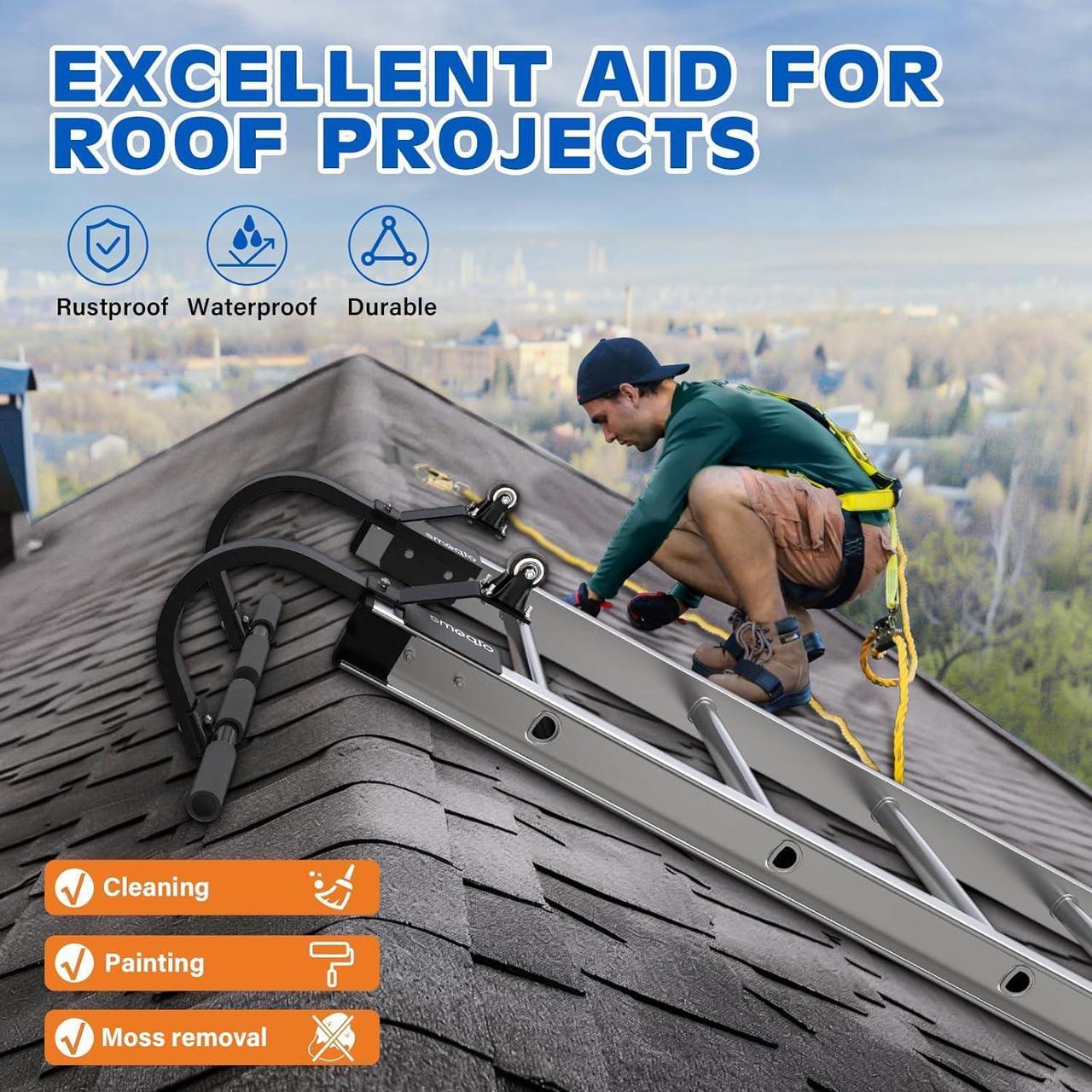 Alt view image 6 of 7 - Ladder Roof Hook, 2 Pack Ladder Hooks for Roof Secured by Bolts, Roof Ladder Fits Most Parallel Rails Ladder, No Wobble Roofing Ladder Heavy-Duty Construction (Upgrade Version)