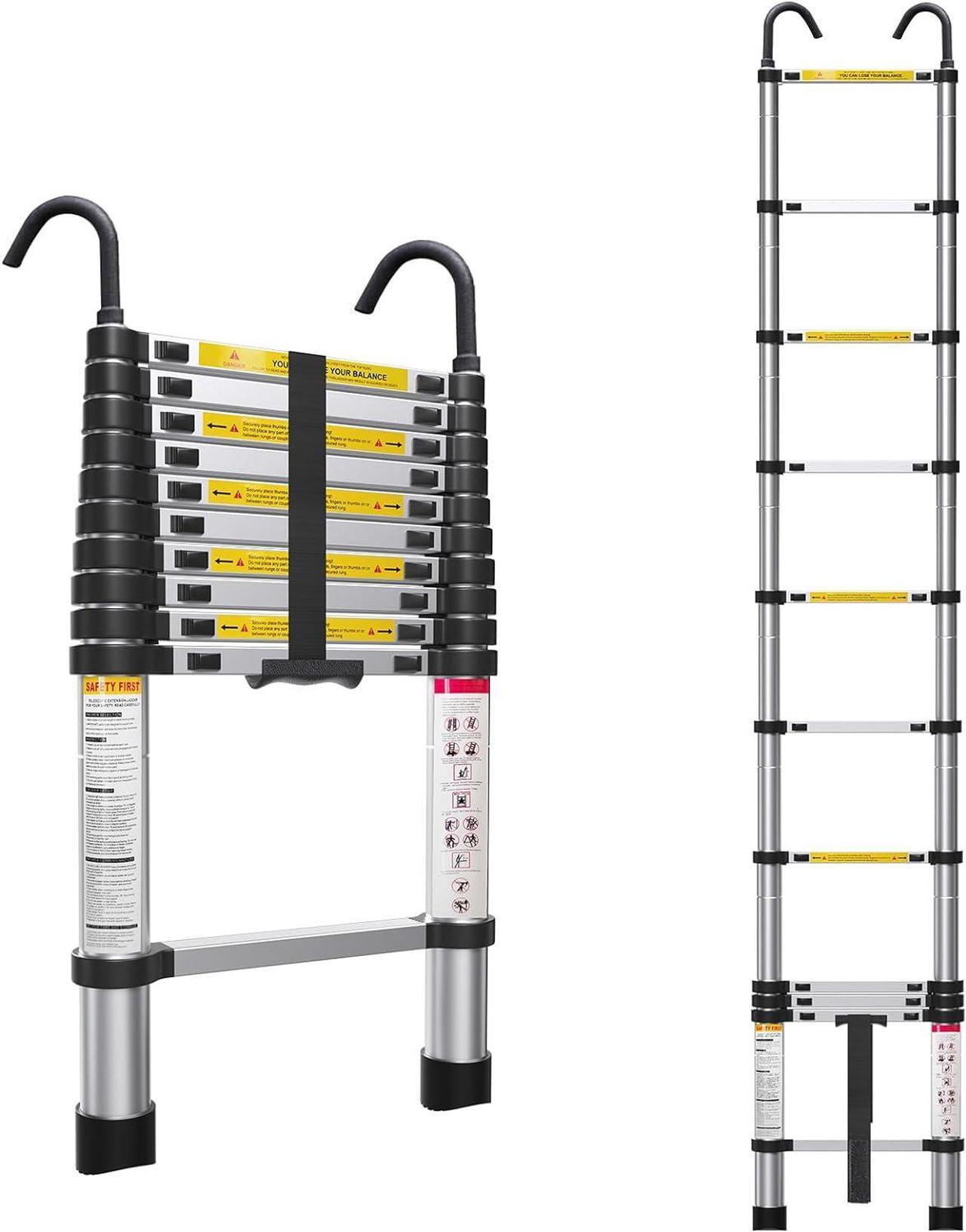 Main image of 10.5ft Telescoping Ladder, Multi-Purpose Collapsible Ladder with Hook, Aluminum Extension Ladders for Home, Folding Telescoping Ladder for RV, Attic, Daily Use at Home, 330 lbs