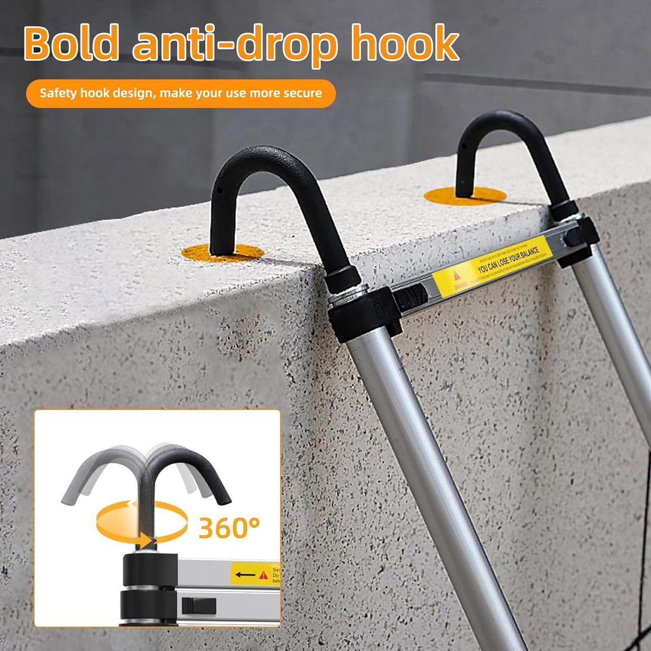 Alt view image 3 of 7 - 10.5ft Telescoping Ladder, Multi-Purpose Collapsible Ladder with Hook, Aluminum Extension Ladders for Home, Folding Telescoping Ladder for RV, Attic, Daily Use at Home, 330 lbs