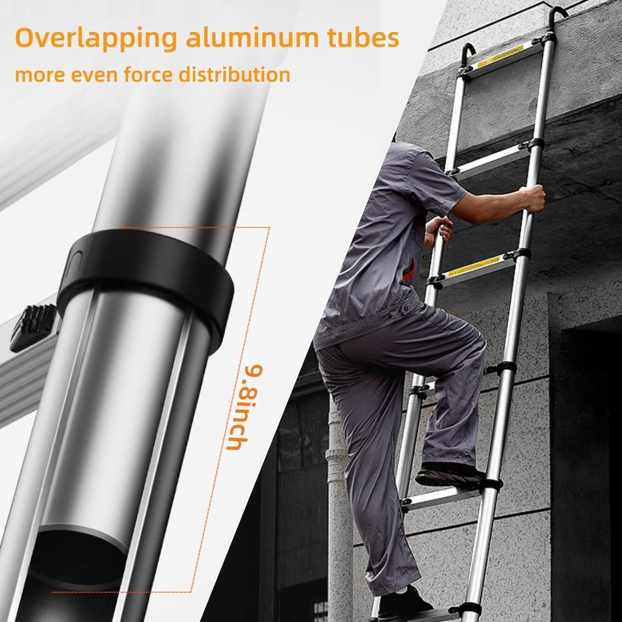 Alt view image 5 of 7 - 10.5ft Telescoping Ladder, Multi-Purpose Collapsible Ladder with Hook, Aluminum Extension Ladders for Home, Folding Telescoping Ladder for RV, Attic, Daily Use at Home, 330 lbs
