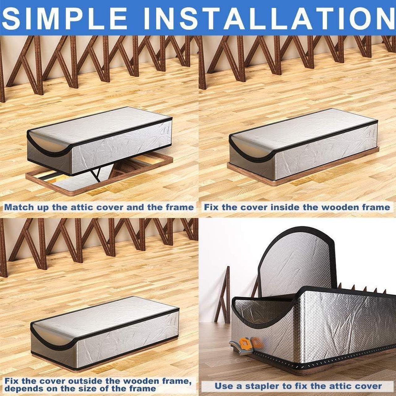 Alt view image 4 of 7 - Attic Stairs Insulation Cover 25"x54"x11", Attic Door Insulation Cover R-Value 15.5, Class A Fireproof Attic Tent Ladder Insulation Cover Kit with Installation Tool 400 Staples